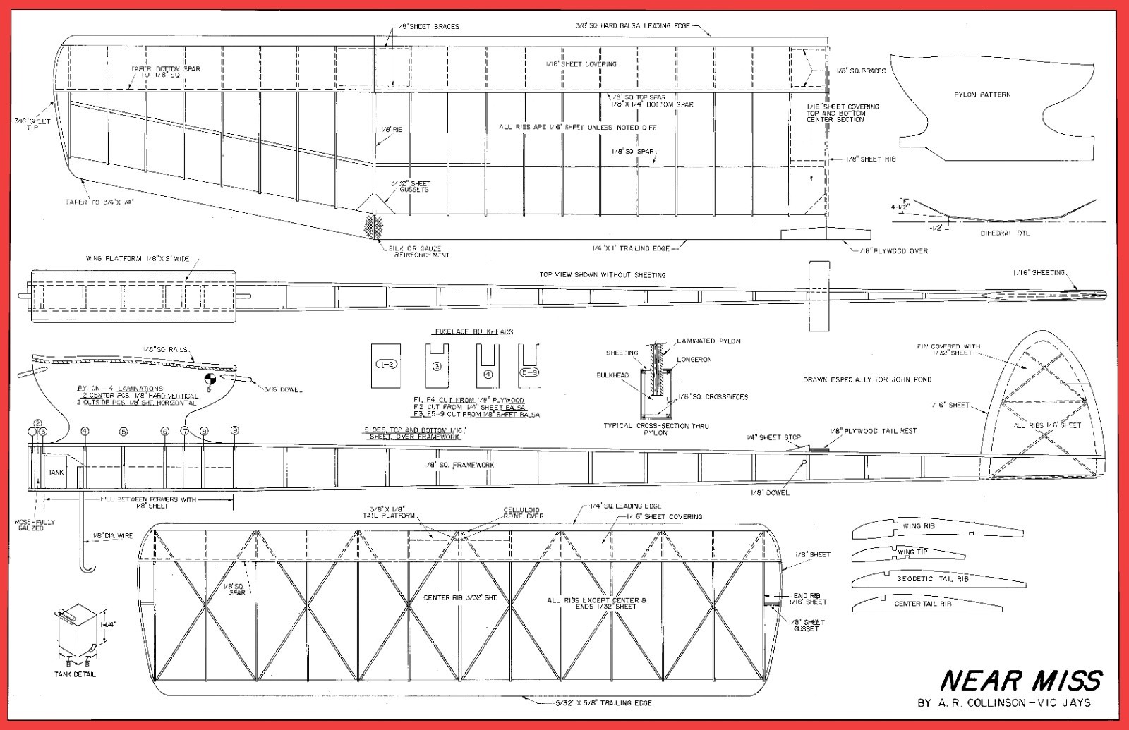 Model Airplane Plans (FF): Near Miss 62" Wingspan FAI Power Model