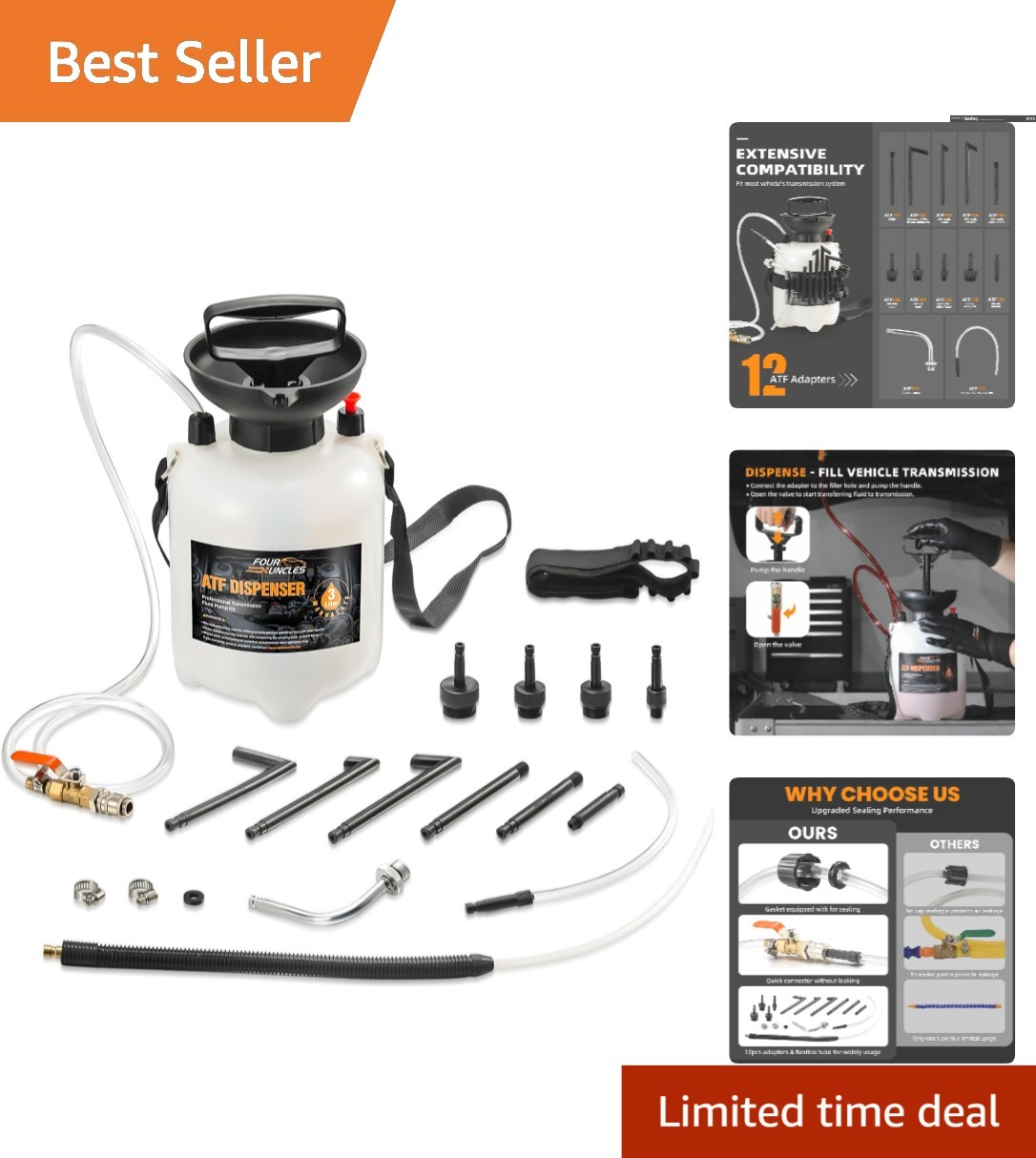 Manual 3L Fluid Transfer Pump Kit with 12 ATF Adapters for Effortless Automot...