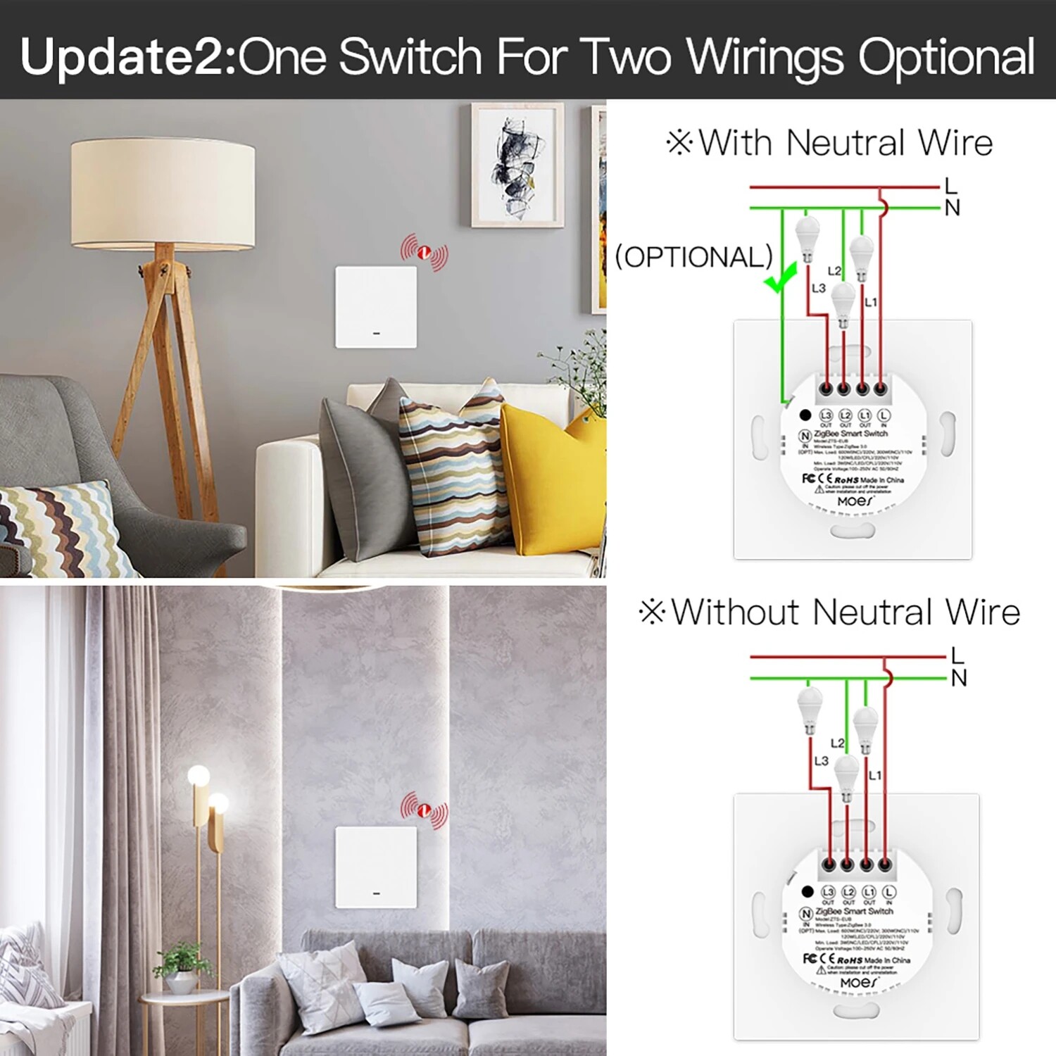 Smart Light Switch No Neutral Wire No Capacitor Needed Smart Life 2/3 Way Works