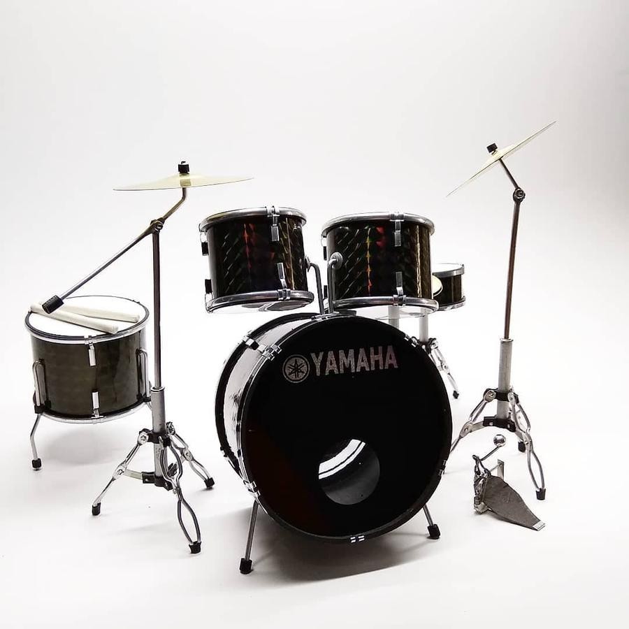 1/6 Miniature Drum Set Yamaha Style FULL BLACK Music Band Diorama Display GIFT