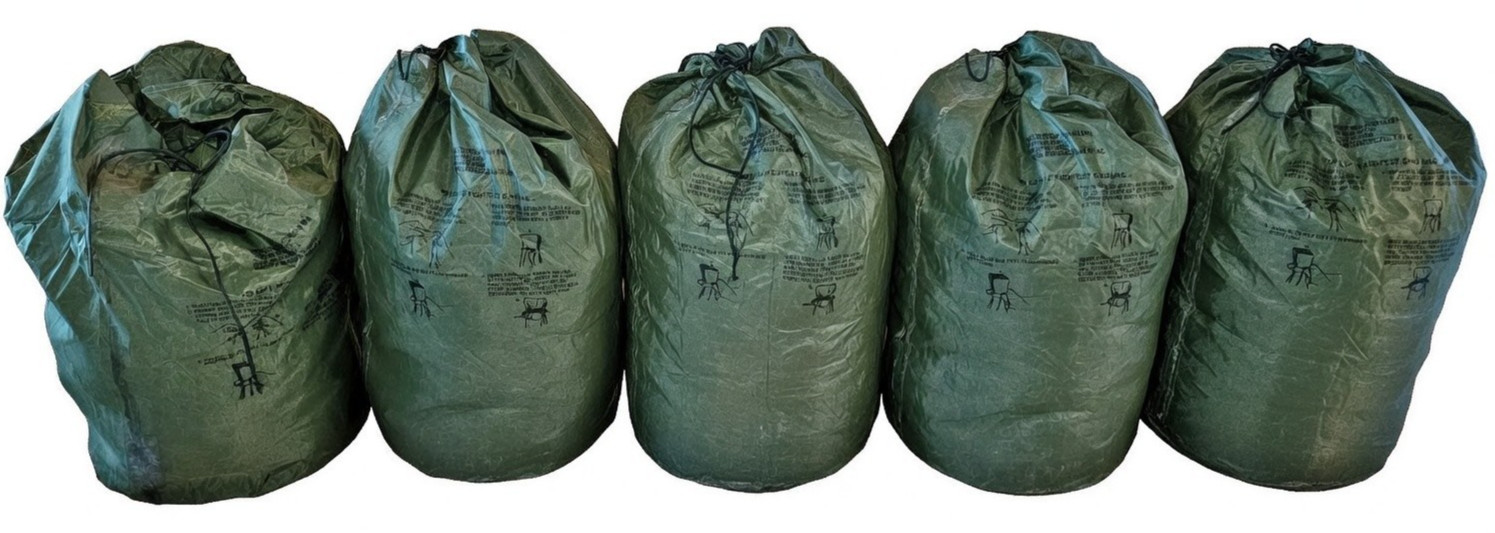 SET of 5 Genuine USGI rubberized waterproof CLOTHING BAGS-Good Condition