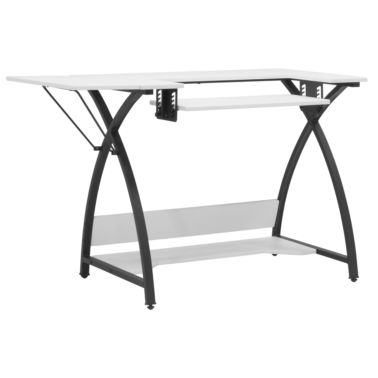 Sew Ready Comet Plus Hobby and Sewing Table with Side & Lower Shelf, Black/White