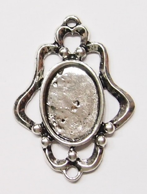 6 of 24.5x17.5mm Antique Silver Plated Beveled XL Hoops Pendant Settings 54x40mm
