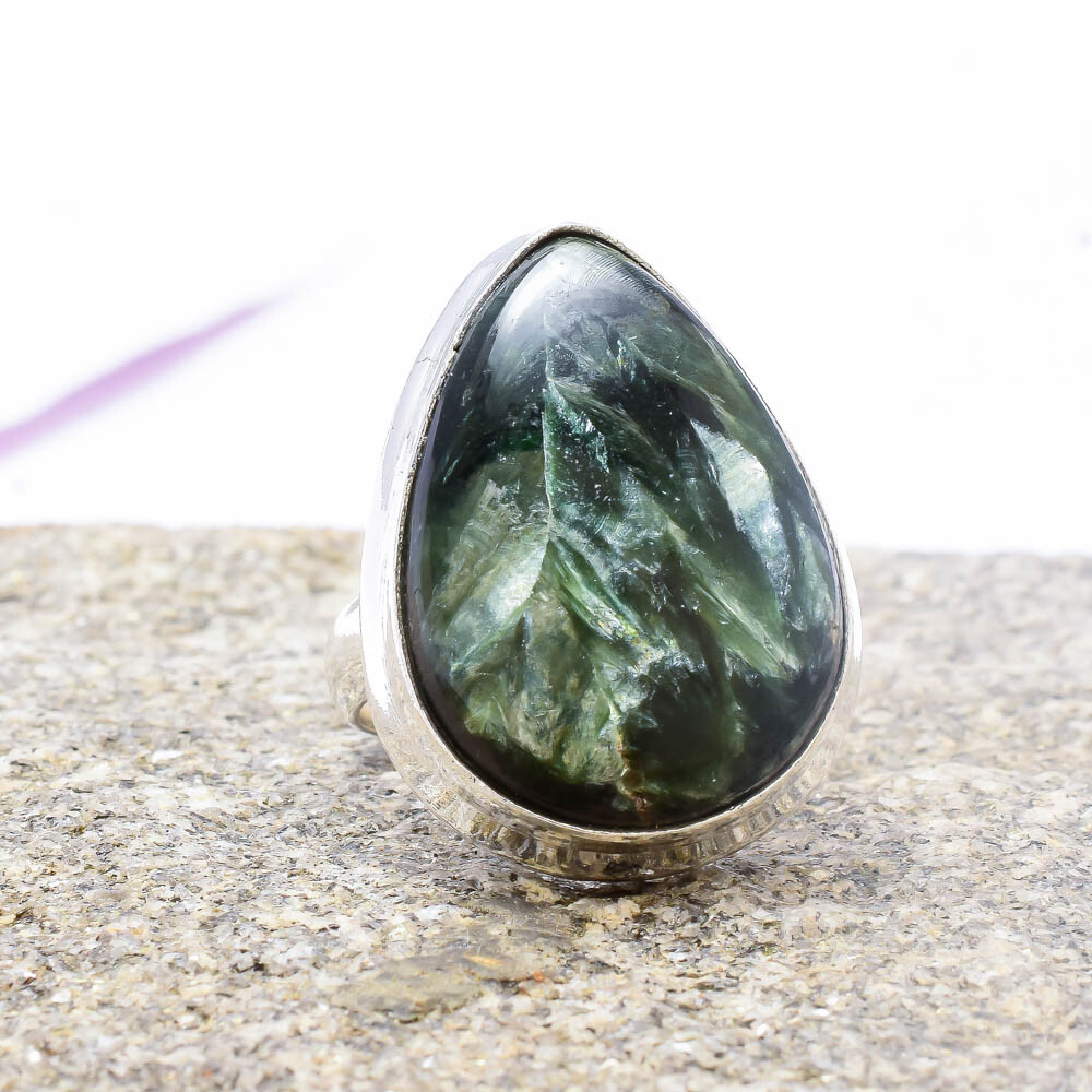 Natural Seraphinite Sterling Silver Gamestone Handmade Wedding Ring VV-80