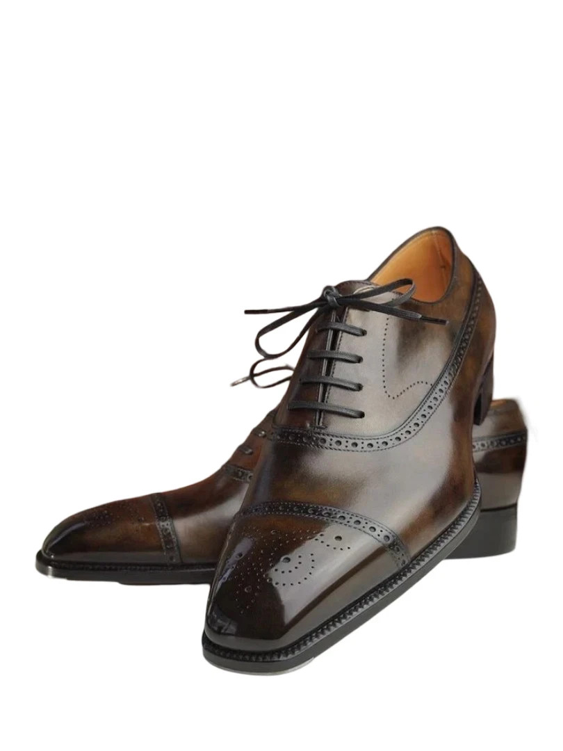 Handmade Genuine Leather Brown Oxford Lace Up Cap Toe Formal Dress Wedding Shoes