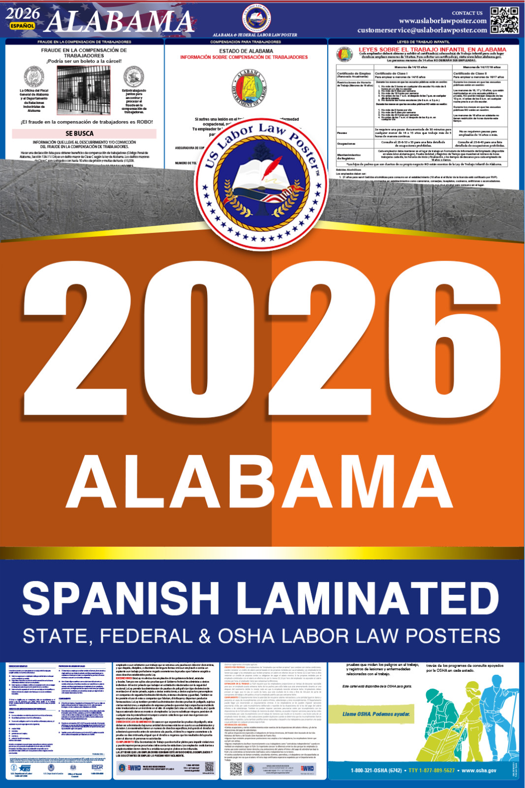 2026 Alabama AL LABOR LAW POSTER (Federal & State) Spanish Laminated