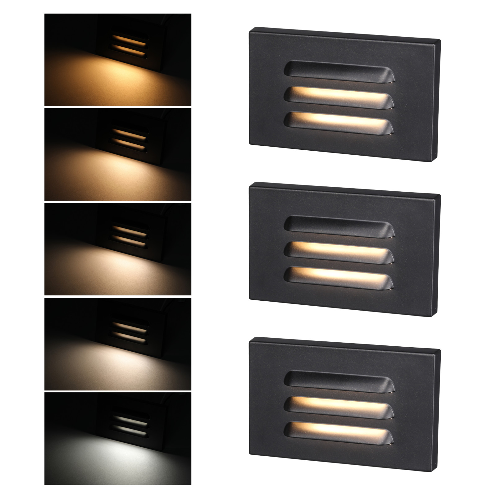 3 Pack 3.5W 5CCT Horizontal Louvered LED Step Lights, Dimmable 120V Stair Lights