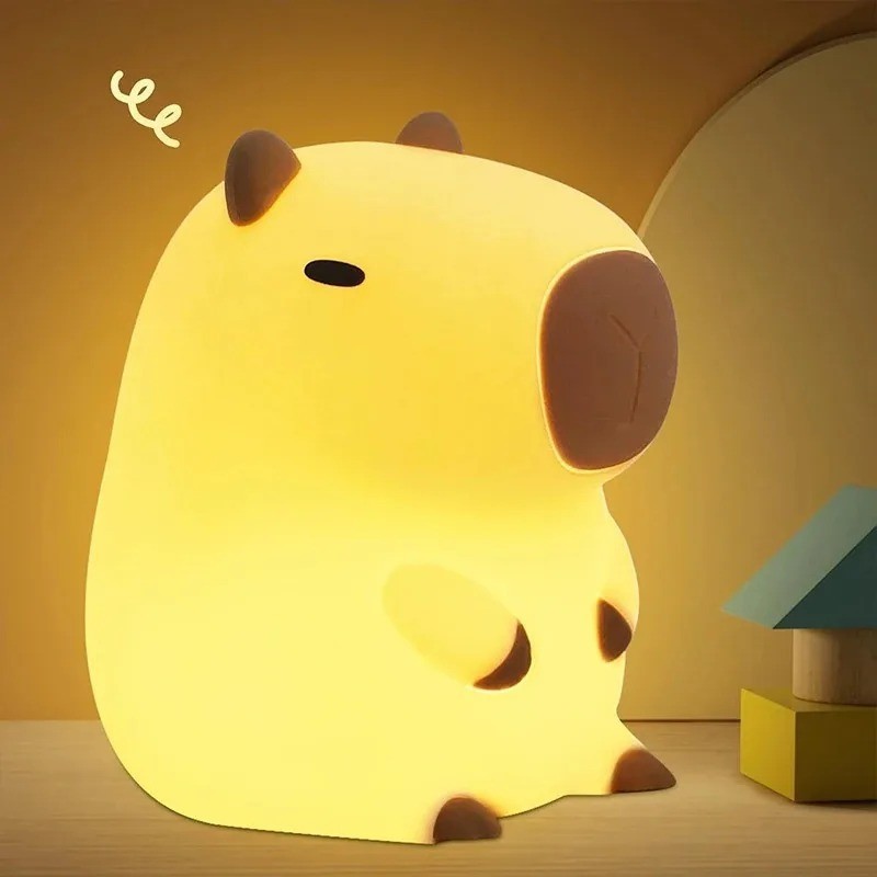 Squishy Capybara Night Light - Cute Soft Touch LED Mood Lamp - Batteries Incl