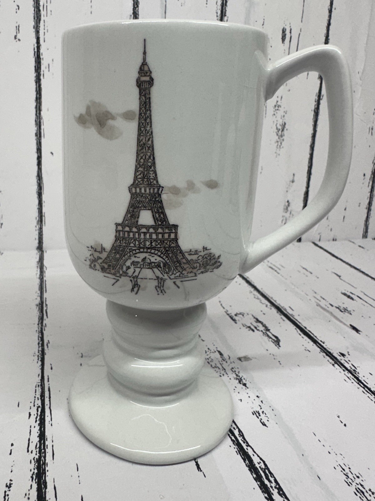 Vintage 1965 Kaysons Ironstone China Pedestal Cup Mug Eiffel Tower Paris France