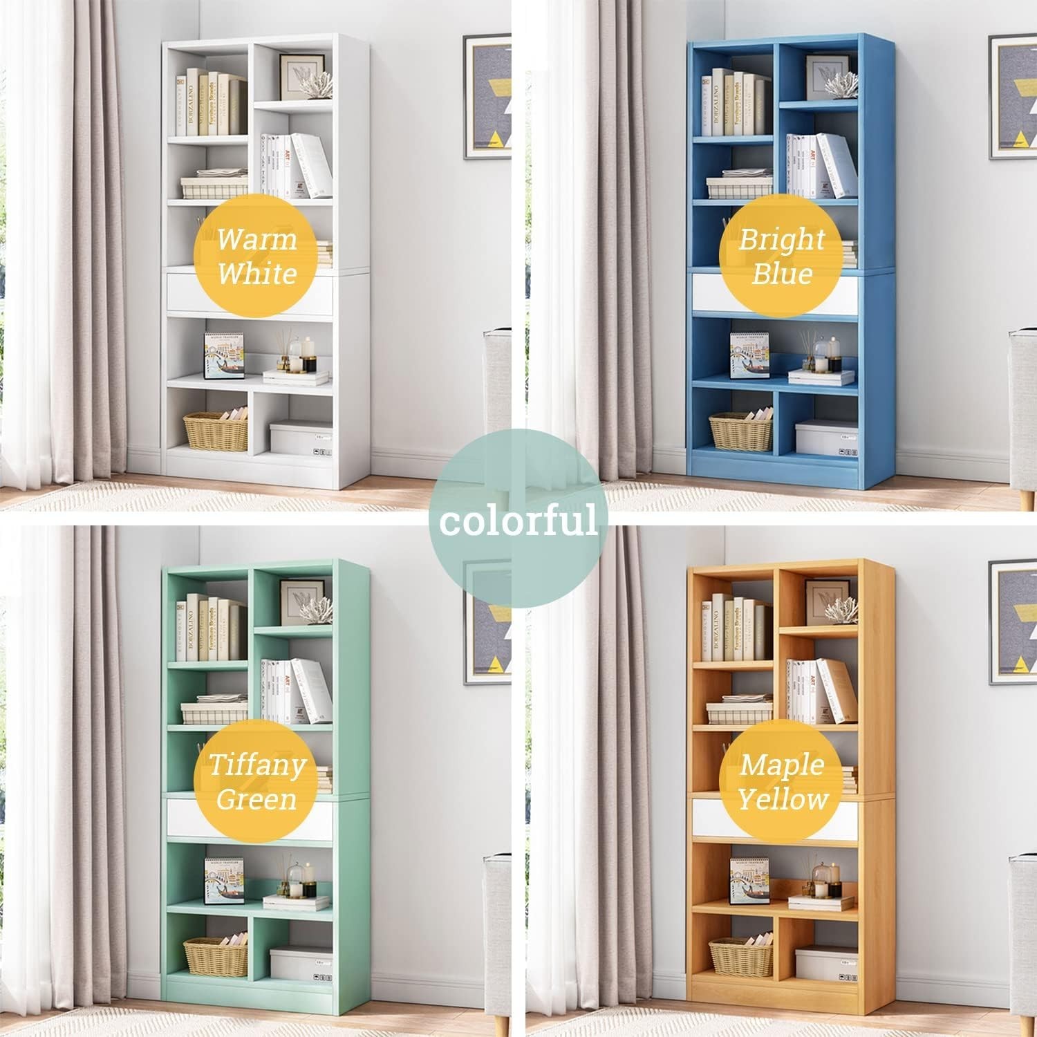 Wooden Open Shelf Bookcase 51" Height Freestanding Display Storage Cabinet