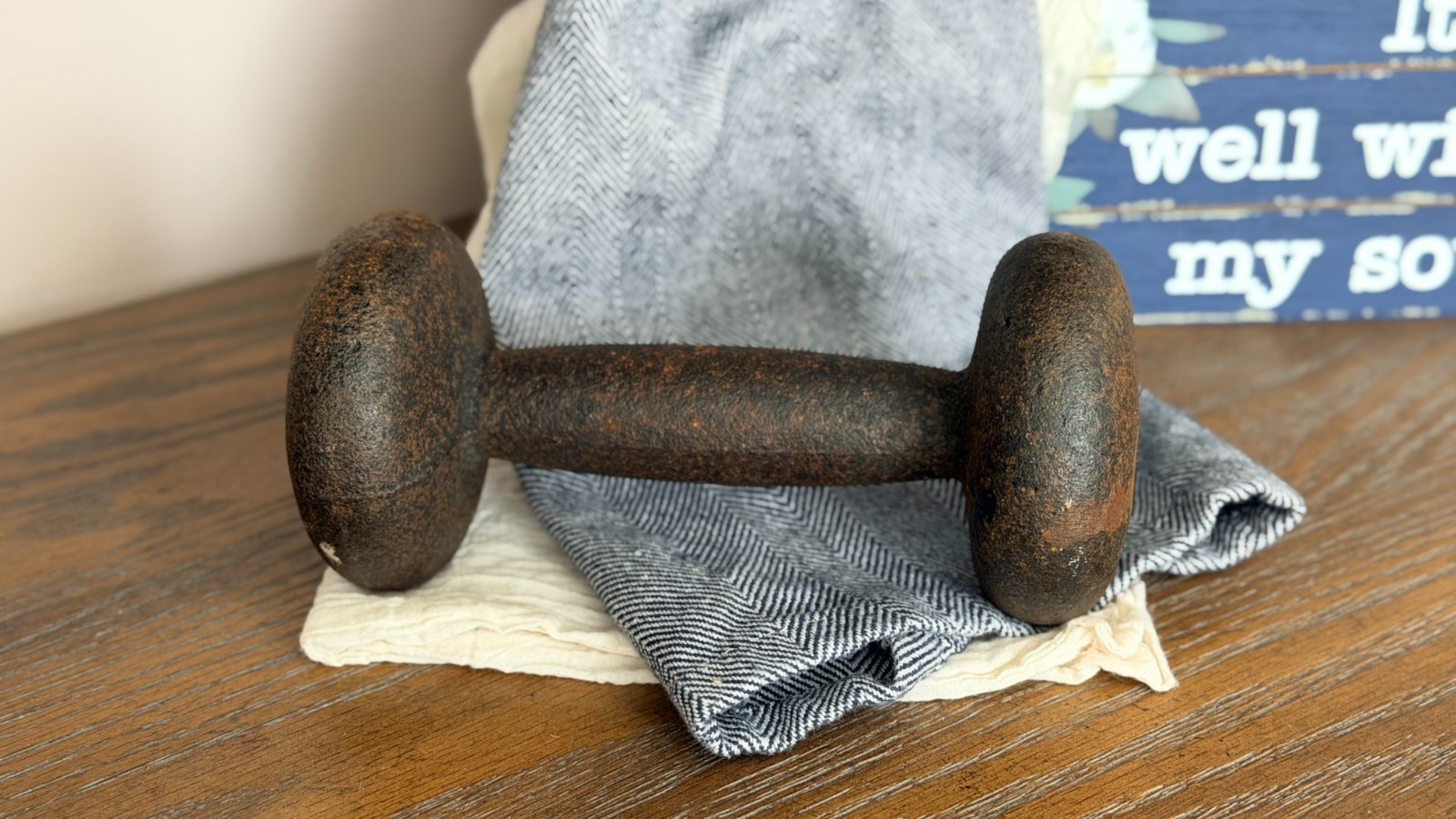 Hand Weight, Vintage Metal Dumbbell, 5 lbs free weight, Vintage Gym