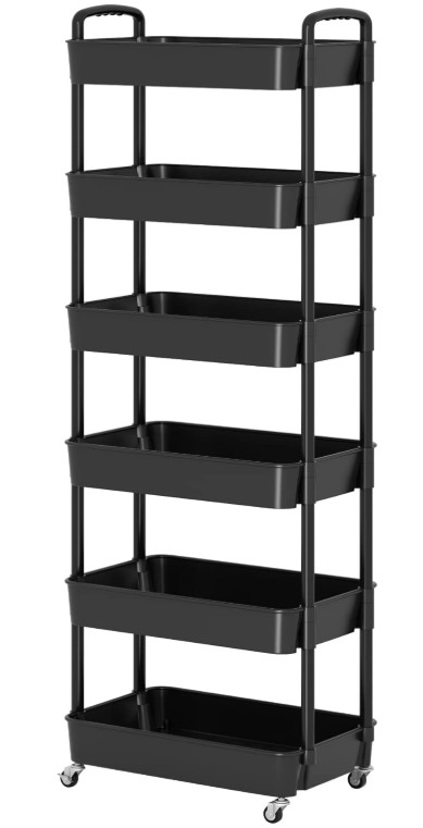 6-Tier Rolling Utility Cart with Handle, Storage Organizer on Wheels, Black