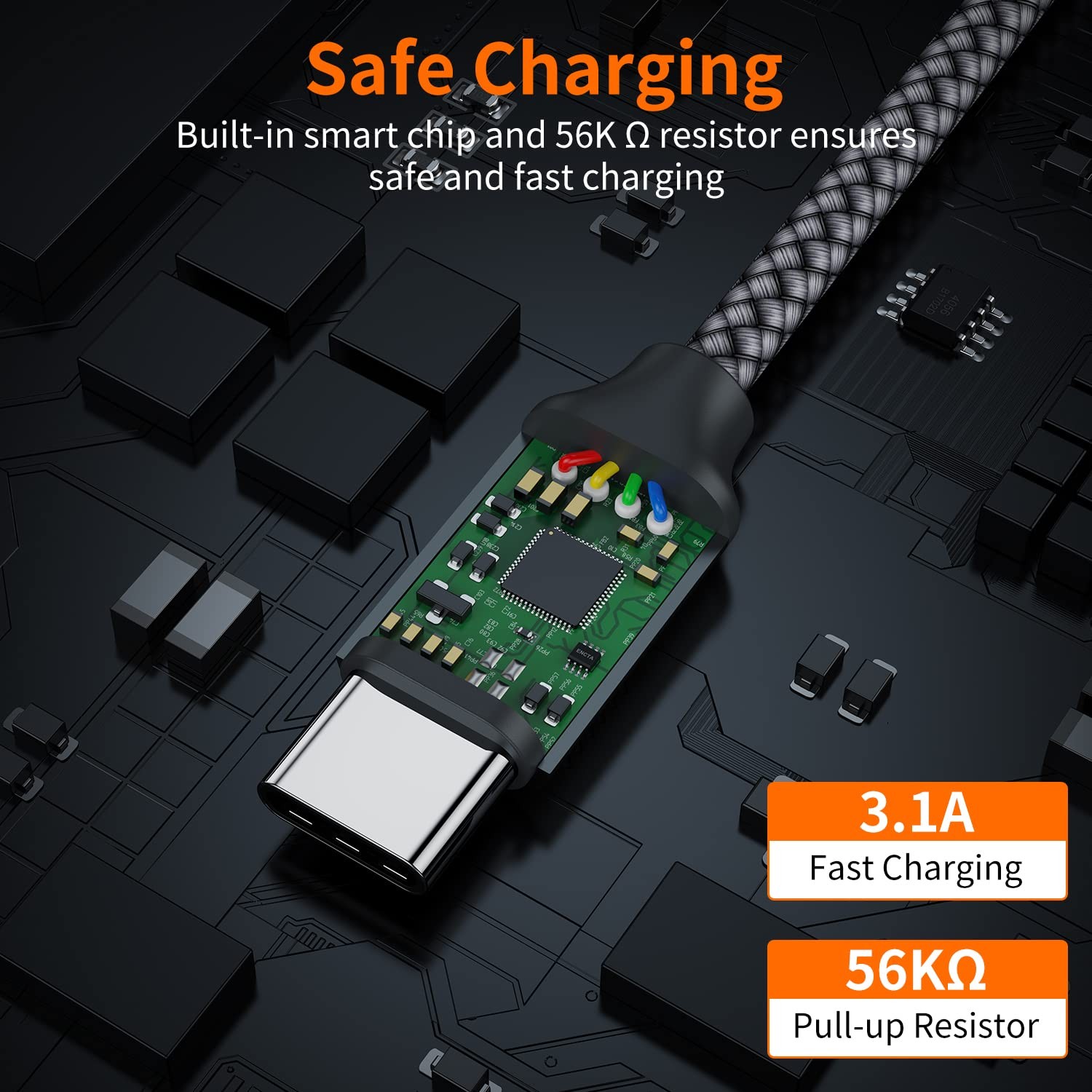 USB Type C Cable USB A to USB C 3A Fast Charging (3.3ft 2 Pack) Braided Charge