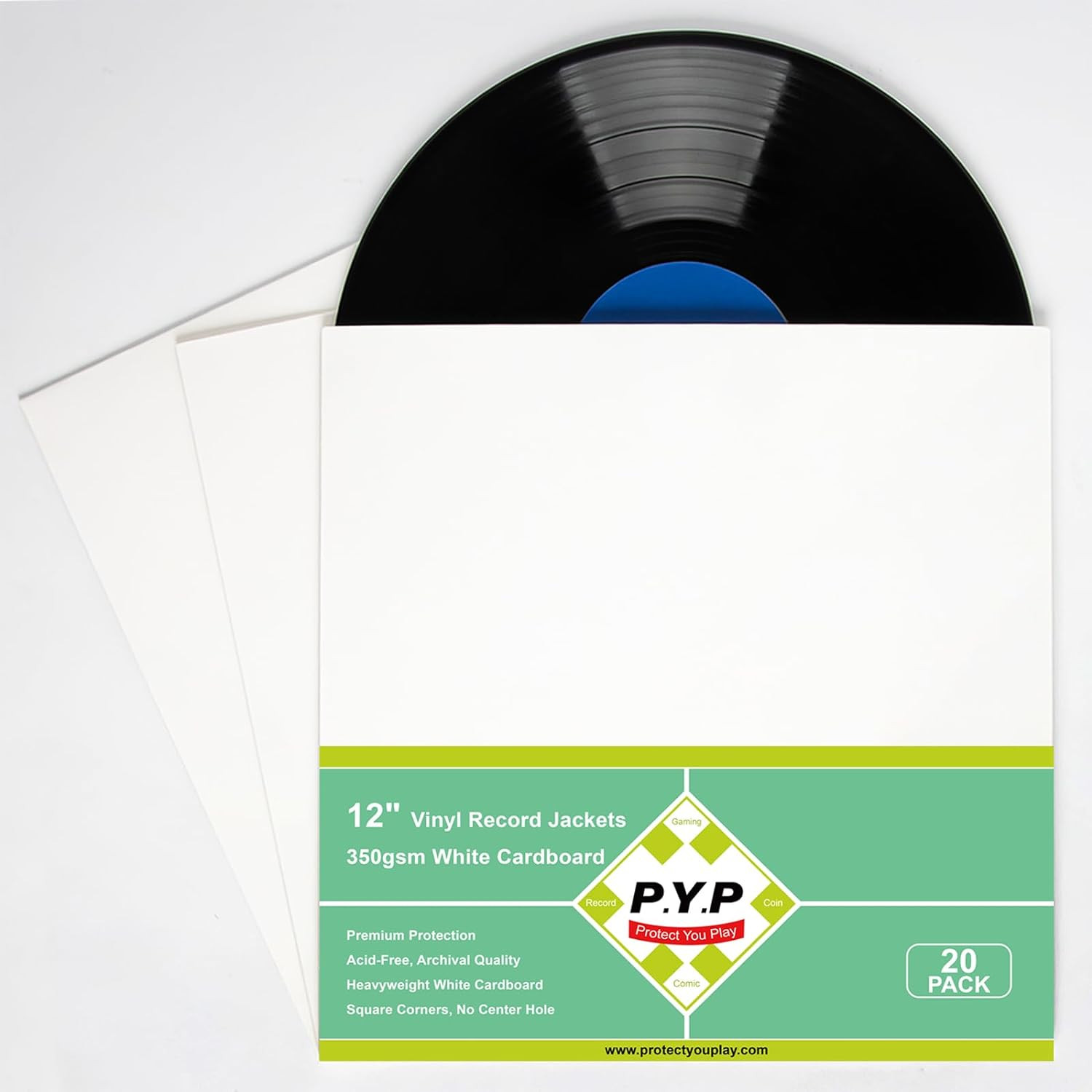 20Ct 12-Inch LP Vinyl-Record Jackets - 350Gsm White Cardboard