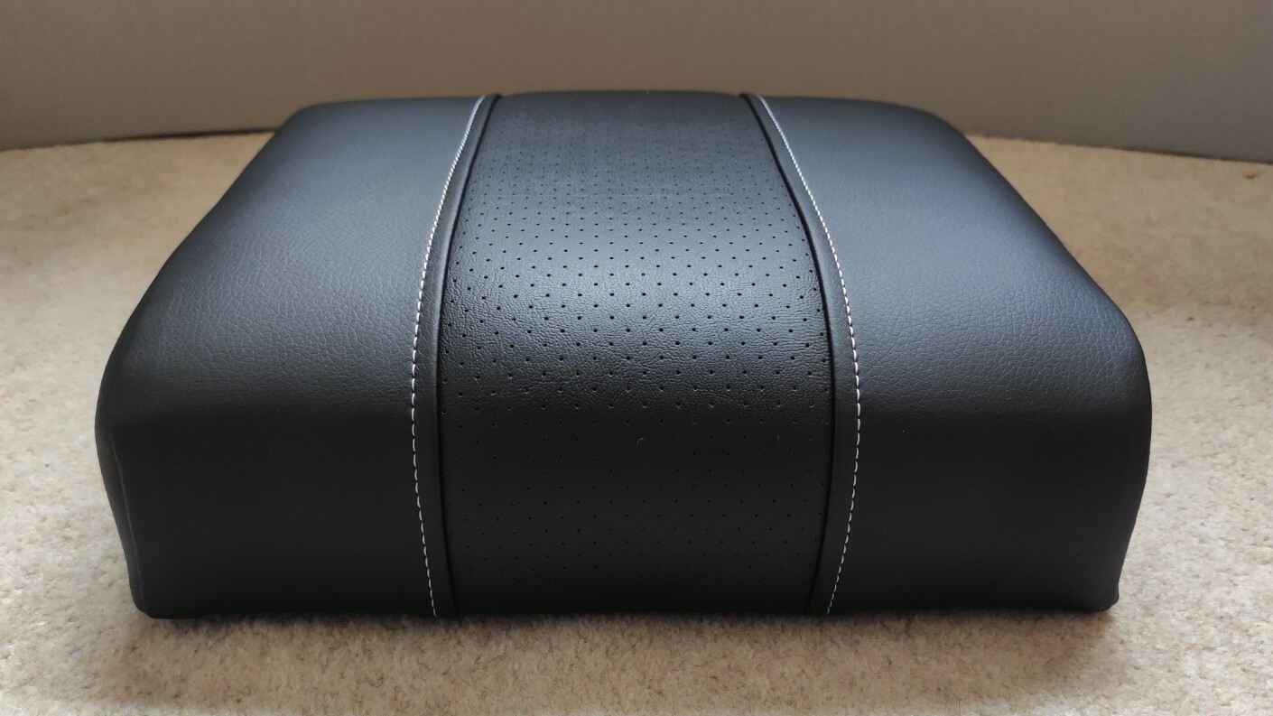 Cubby Box Lid, Land Rover Defender 90 / 110, Black perforated with White stitch