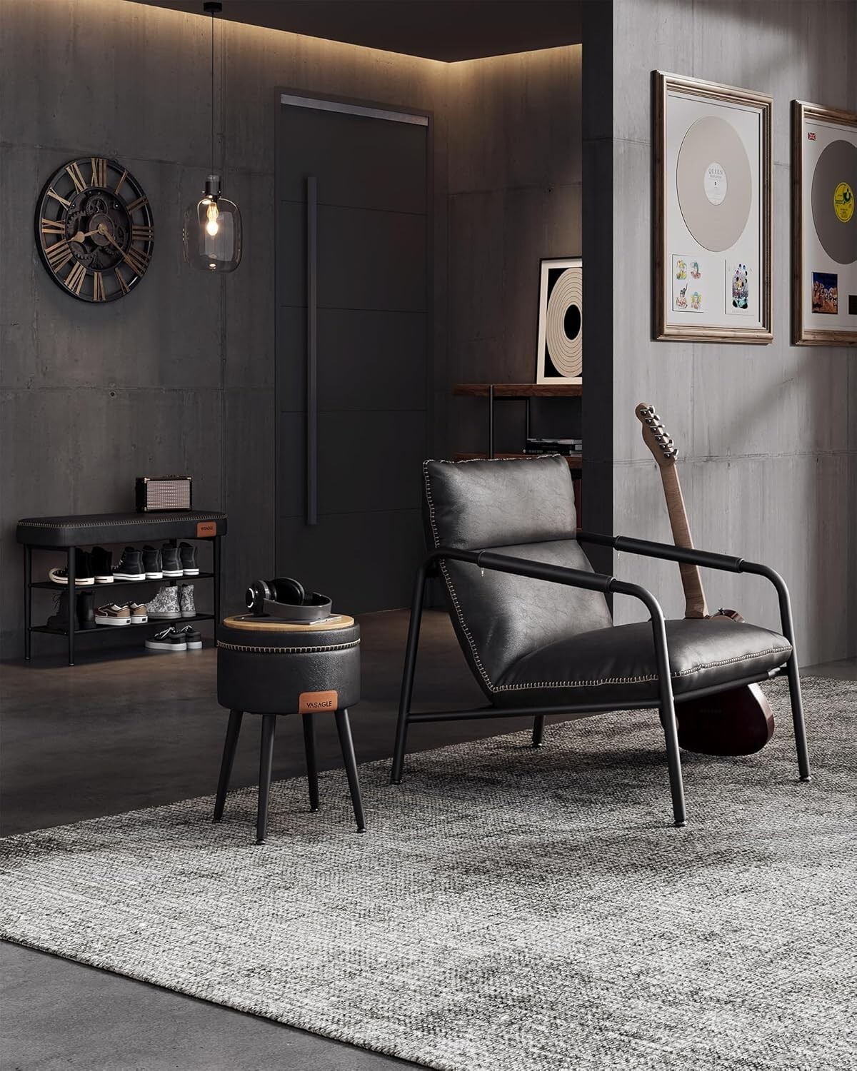 VASAGLE EKHO Collection Accent ArmChair Metal Framed Synthetic Leather MCM Black