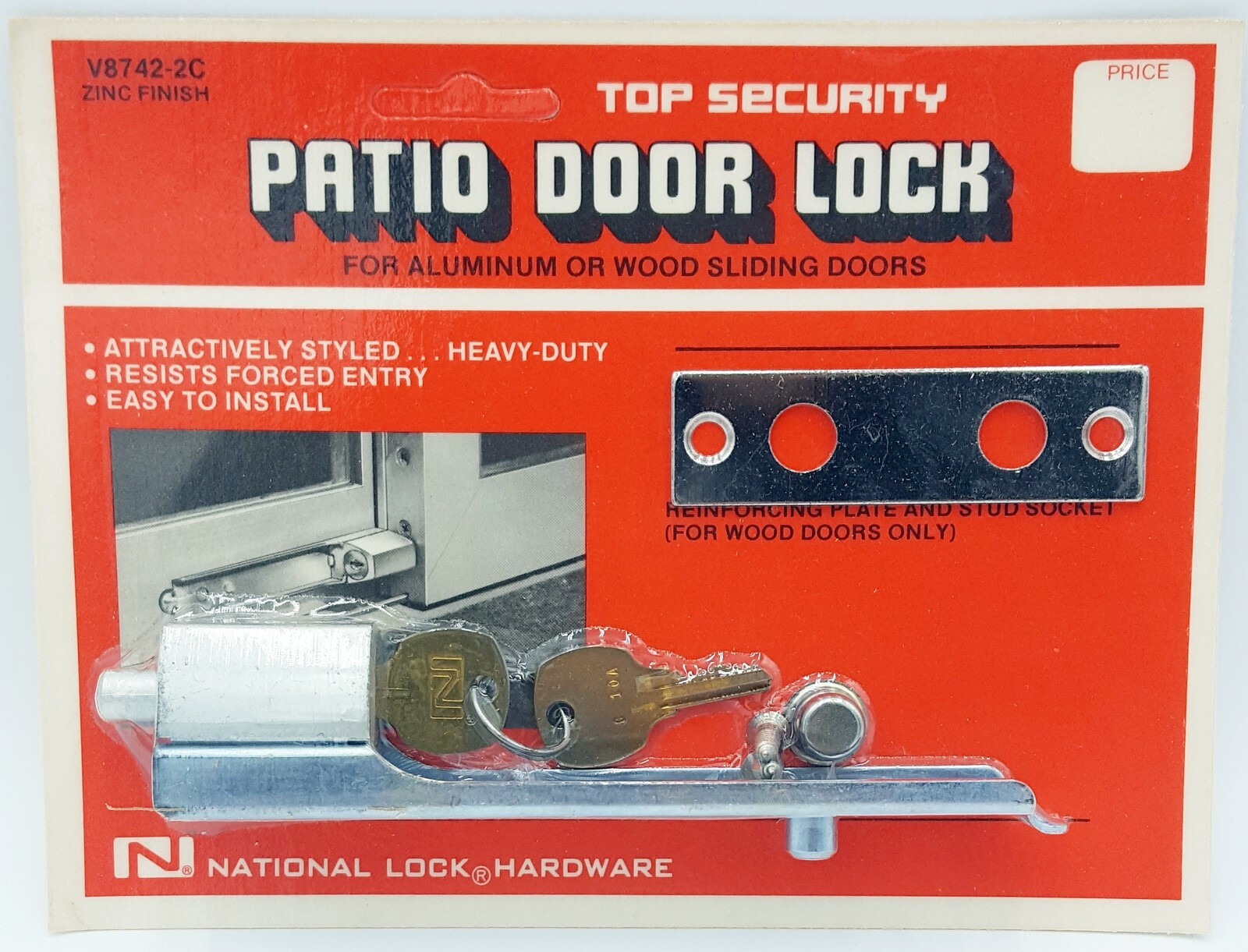 National Lock Hardware Patio Door Lock V8742-2C Sliding Alumn Wood