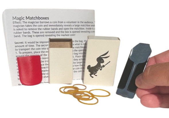 ADAMS MATCH BOX MAGIC TRICK Appearing Coin In Nesting Boxes & Bag Beginner Set