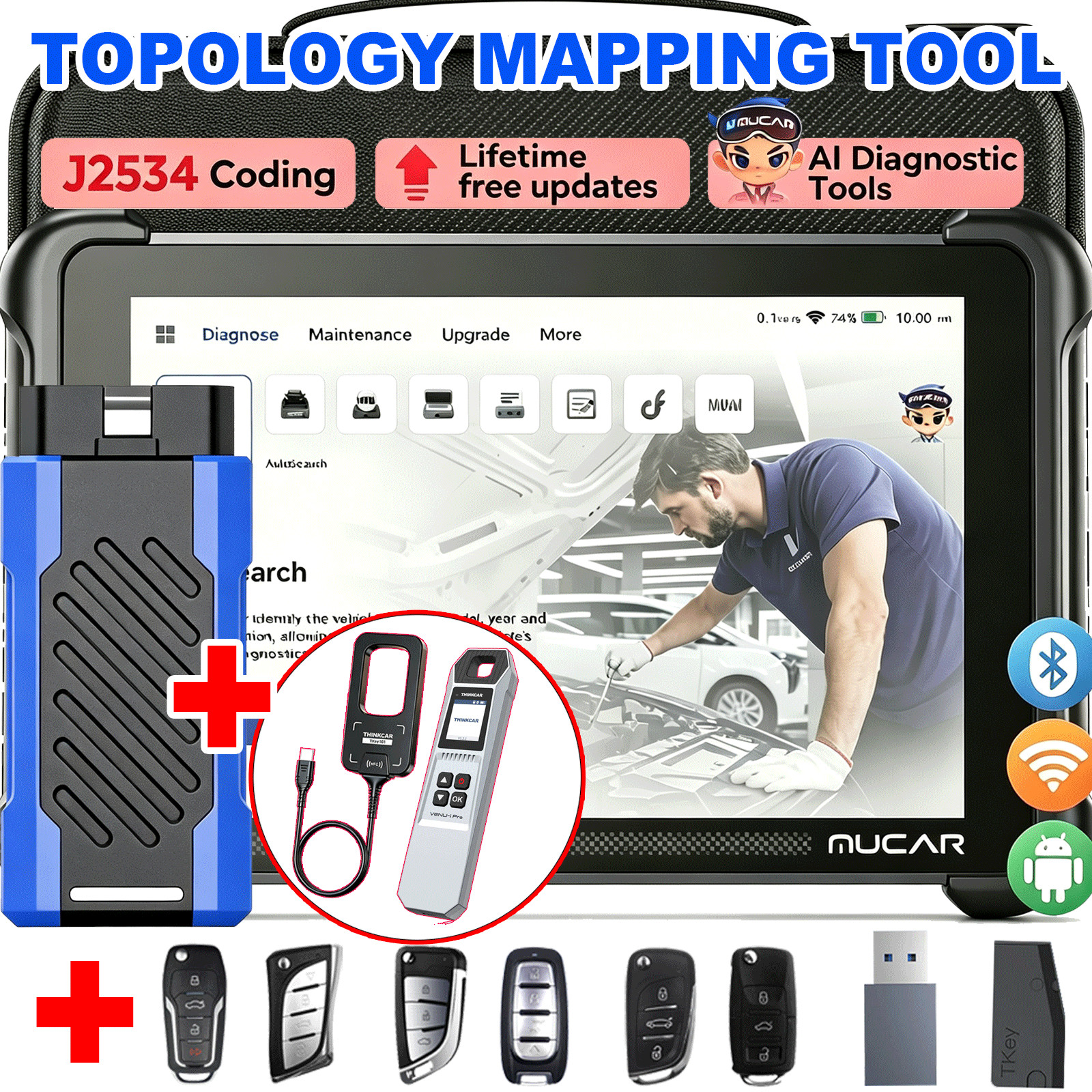 MUCAR 892BTPRO TPMS & Key Programmer Full Diagnostic Scanner Topology Map J2534