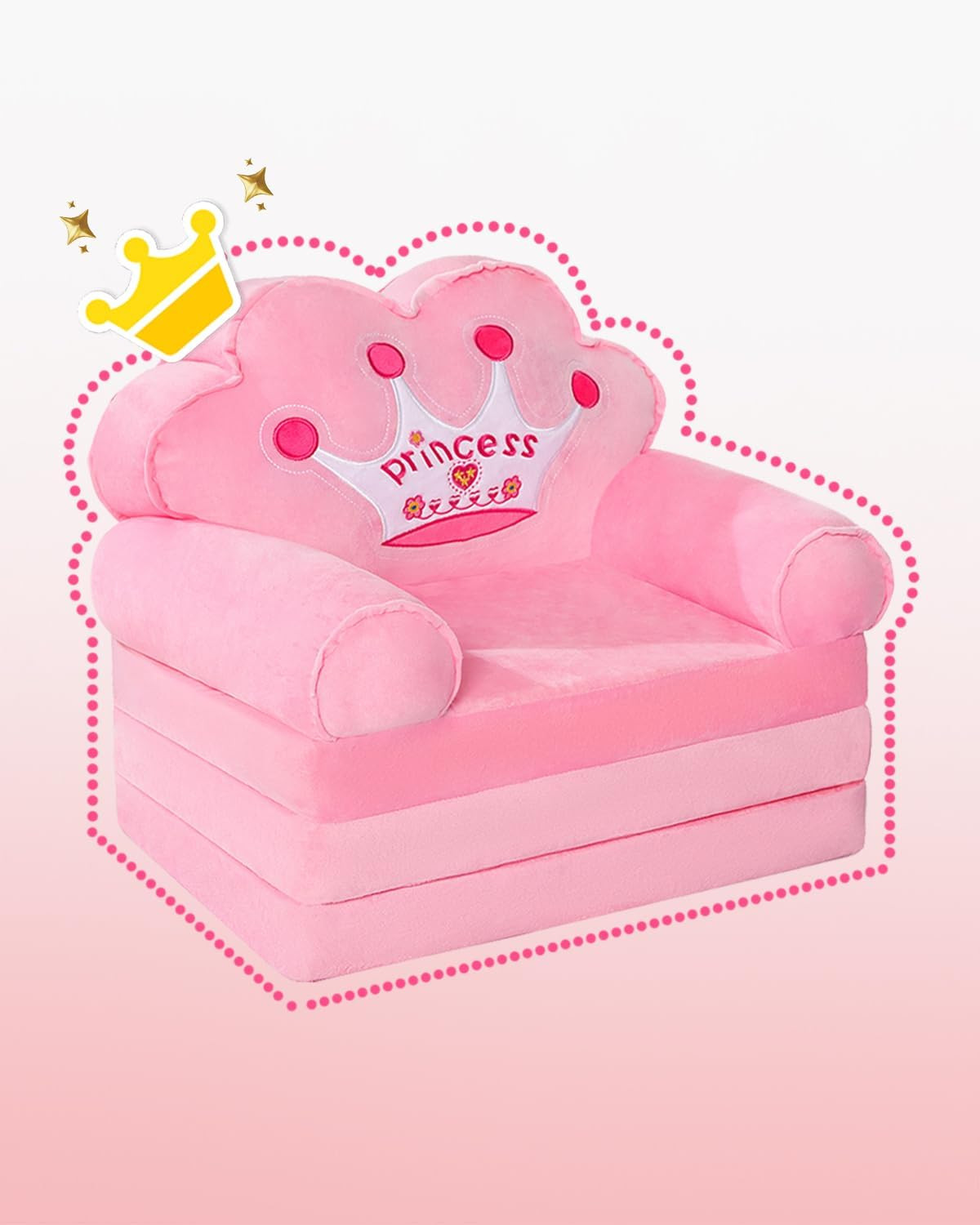 Kids Couch Fold Out, Foldable Princess Chair for Toddlers 1-3, Kids Furniture fo