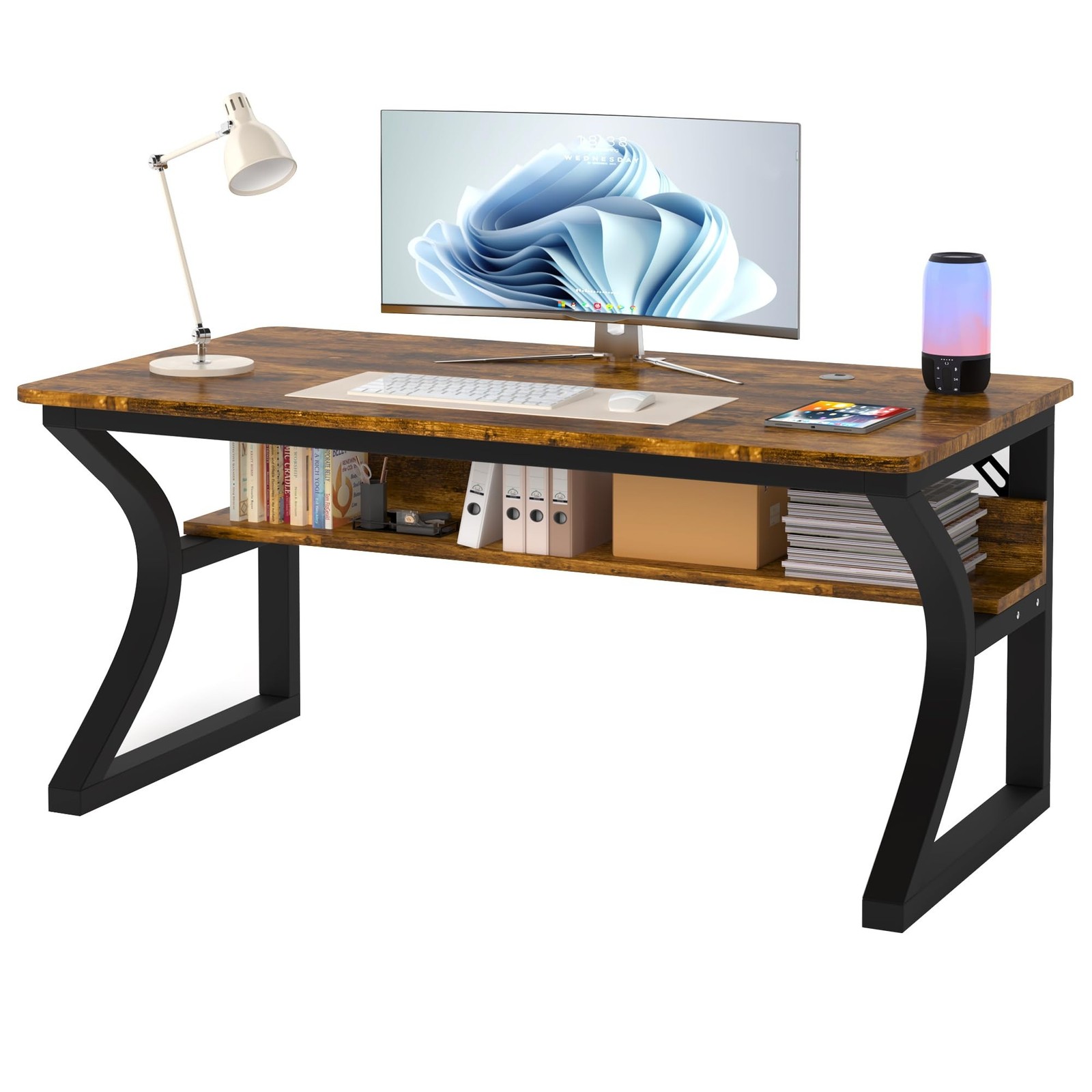 AZN Computer Desk, 47 X 20 inch Computer Desk, Office Desk w/Storage, Large L...
