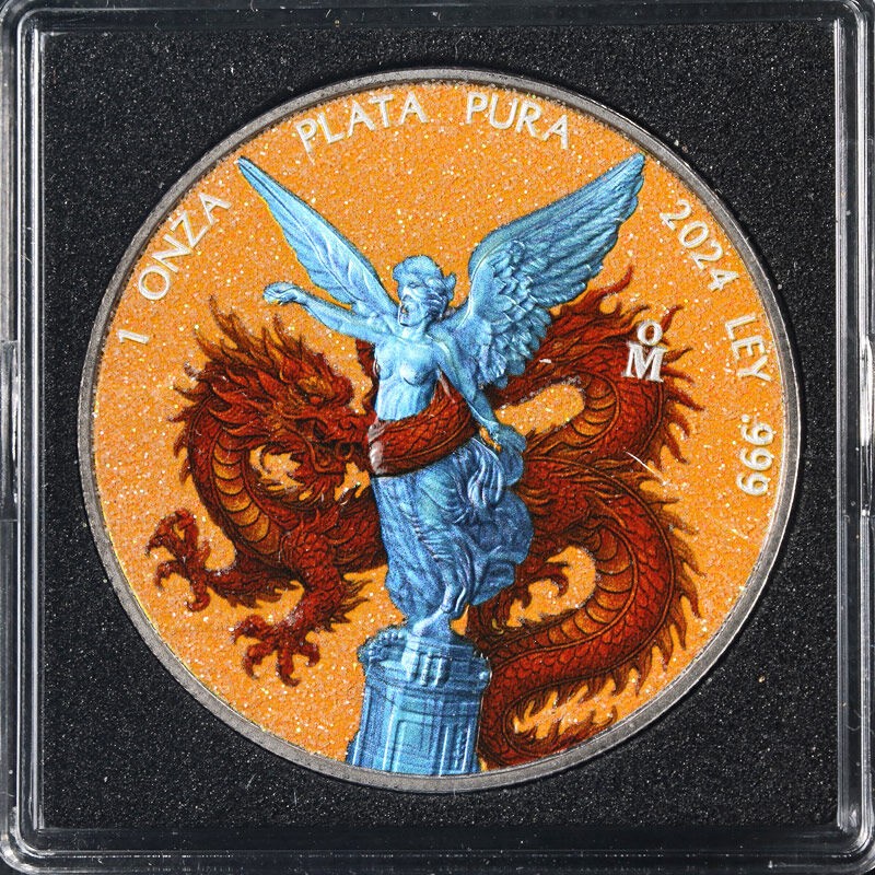 2024 Mexico 1 Ounce Silver Libertad Chinese Red Dragon Diamond Dust - OGP STOCK