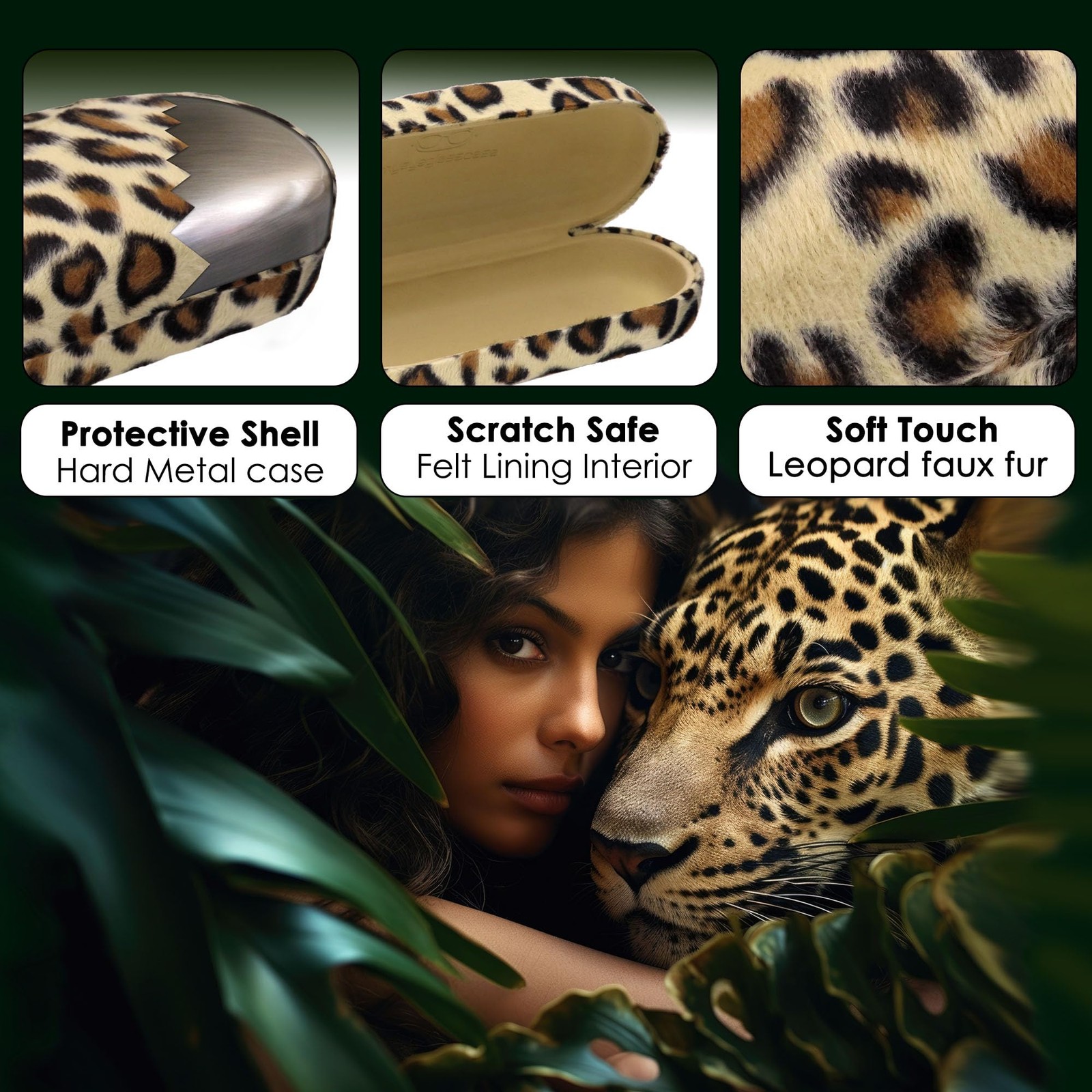 - Premium Leopard Animal Print Hard Shell Sunglass Case with Microfiber Pouch...