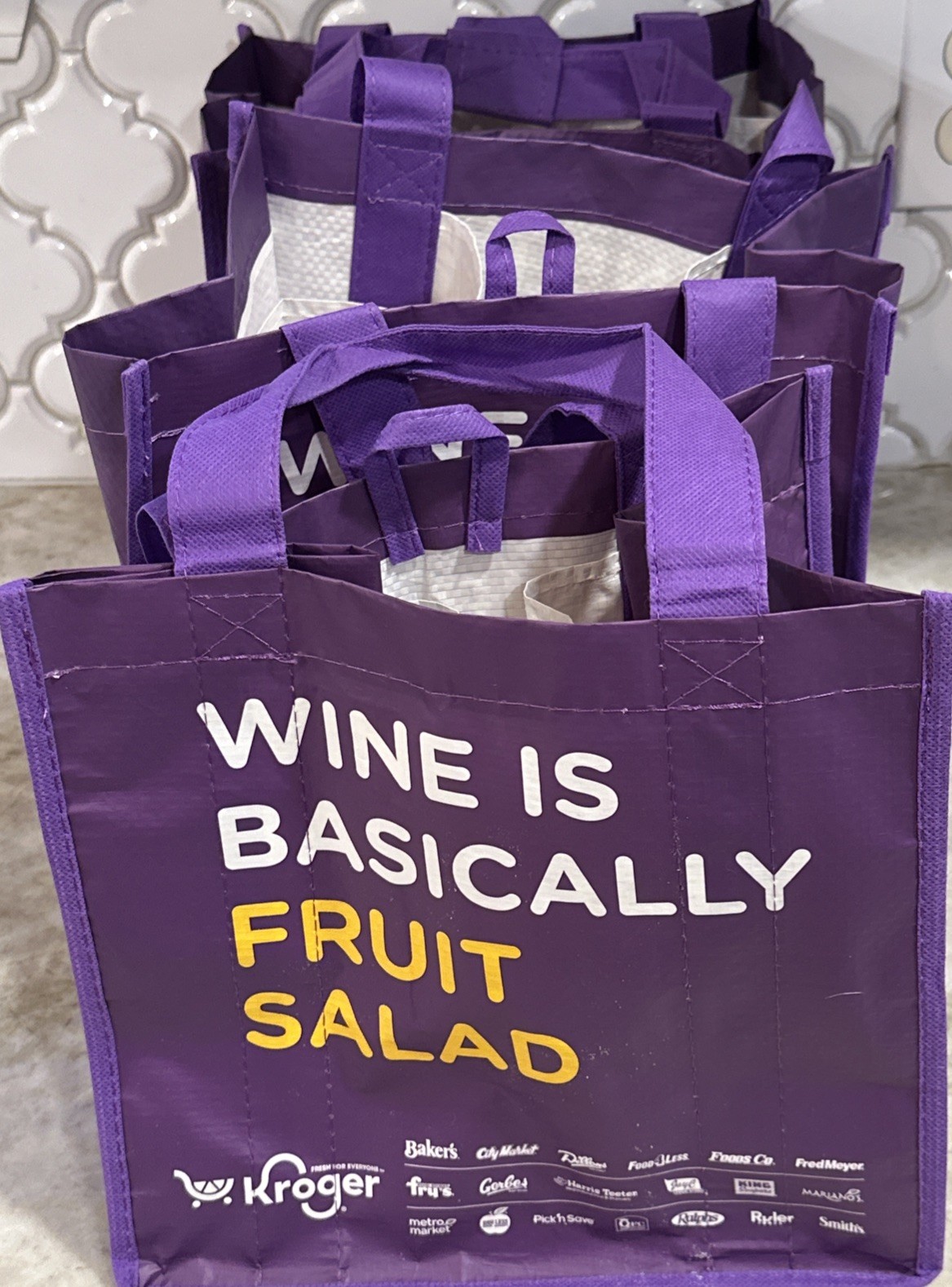 Lot of 3 Wine Tote Bags 6 Wine 750 ml Bottles is basically fruit salad