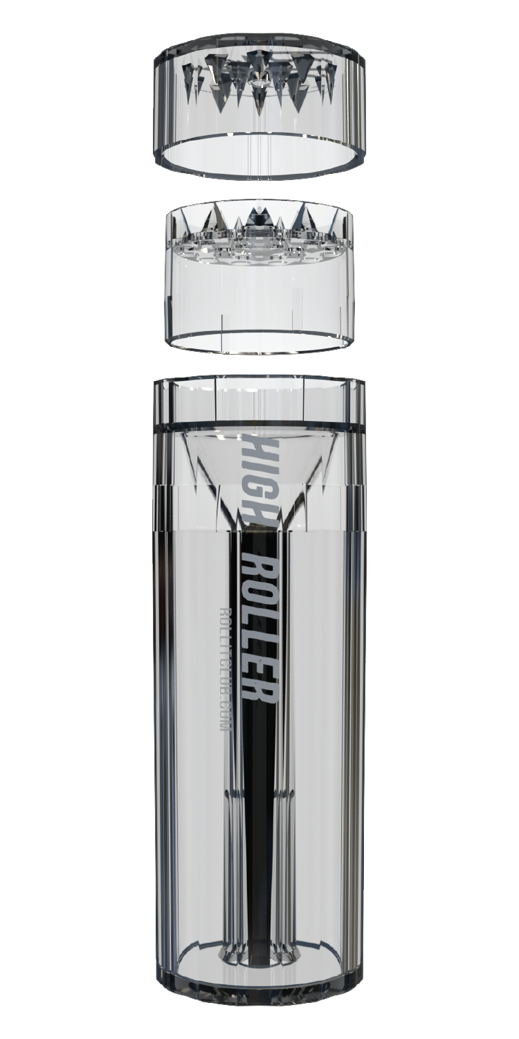 CLEAR HIGHROLLER Herb Grinder & Cone Loader | Portable Pre Roll Cone Filler | CL