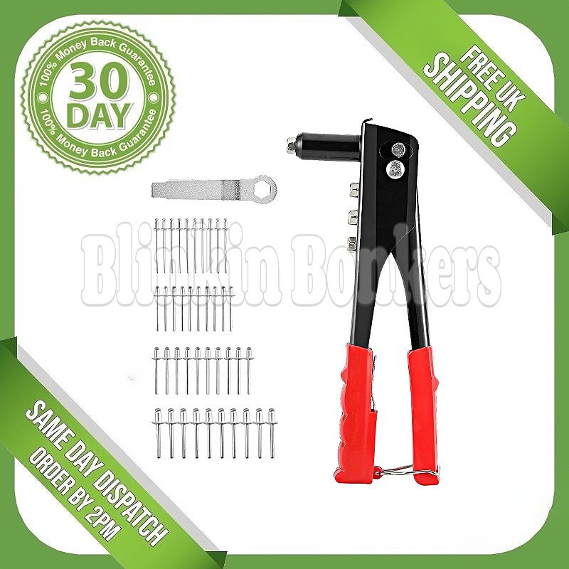 4 HEAD POP RIVET HAND GUN HEAVY DUTY RIVETER TOOL 40 DIFFERENT SIZE MIXED RIVETS