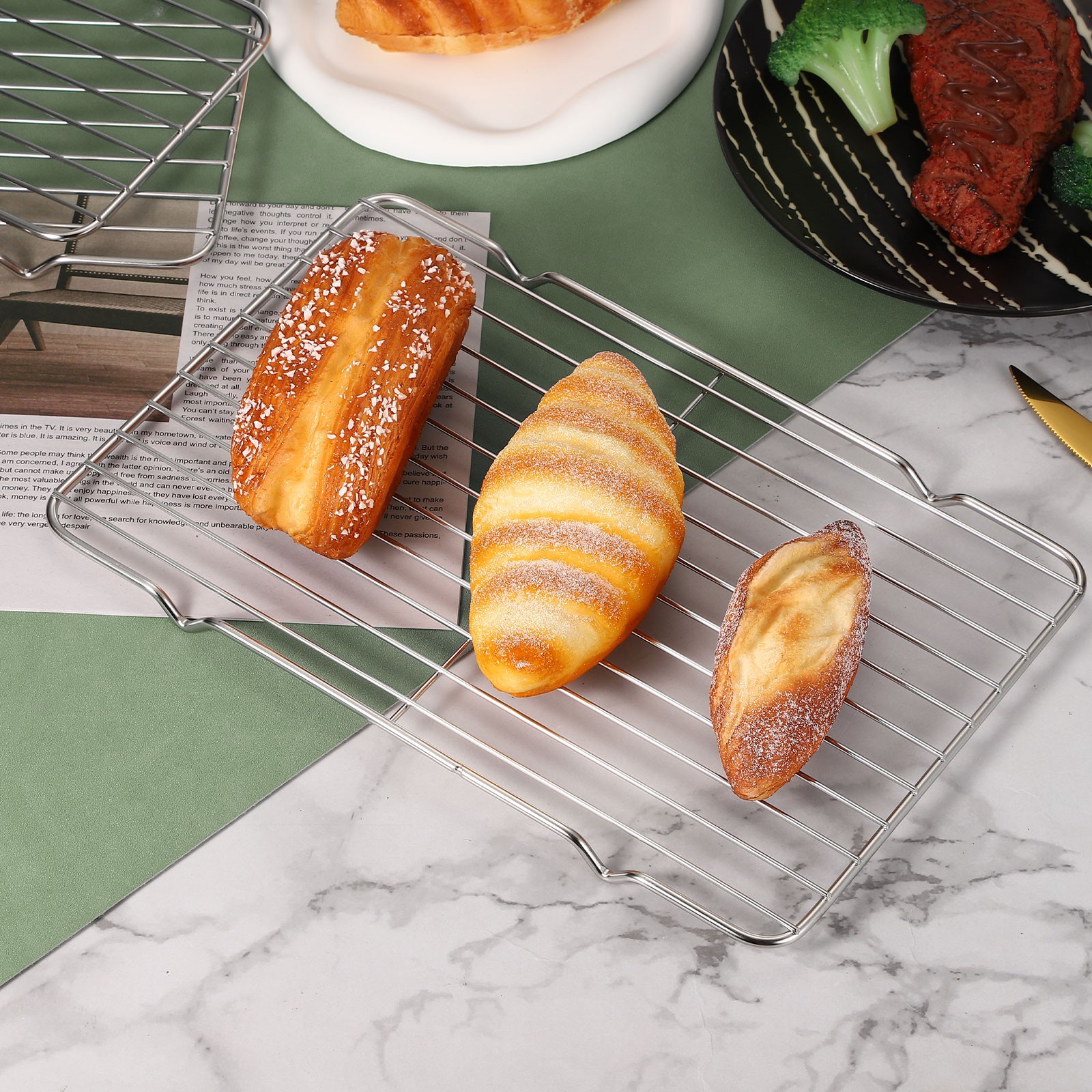 2pcs Rectangle Rack, 12.2" x 7.9" Stainless Steel Thickened Wire Cookie Rack