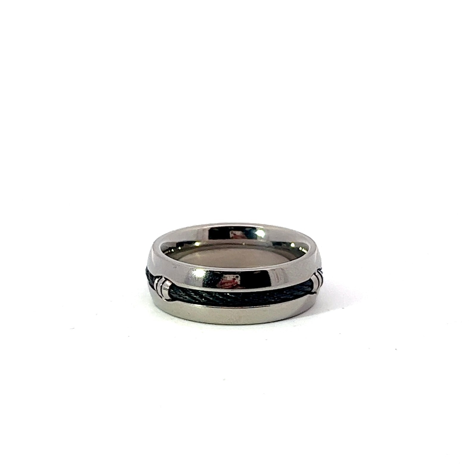Titanium Black Cable Inlay 7mm Band Ring