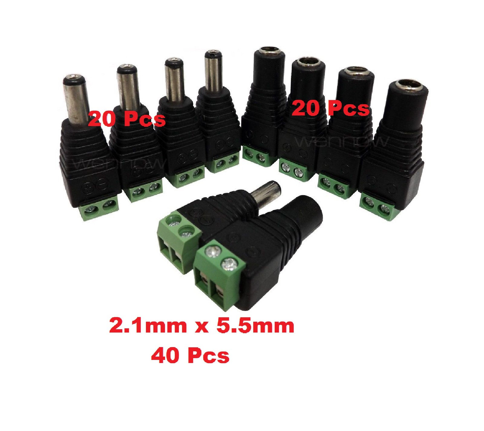 40 Pcs DC Power Cable Female Male Plug Connector 5.5mm x 2.1mm for CCTV Camera