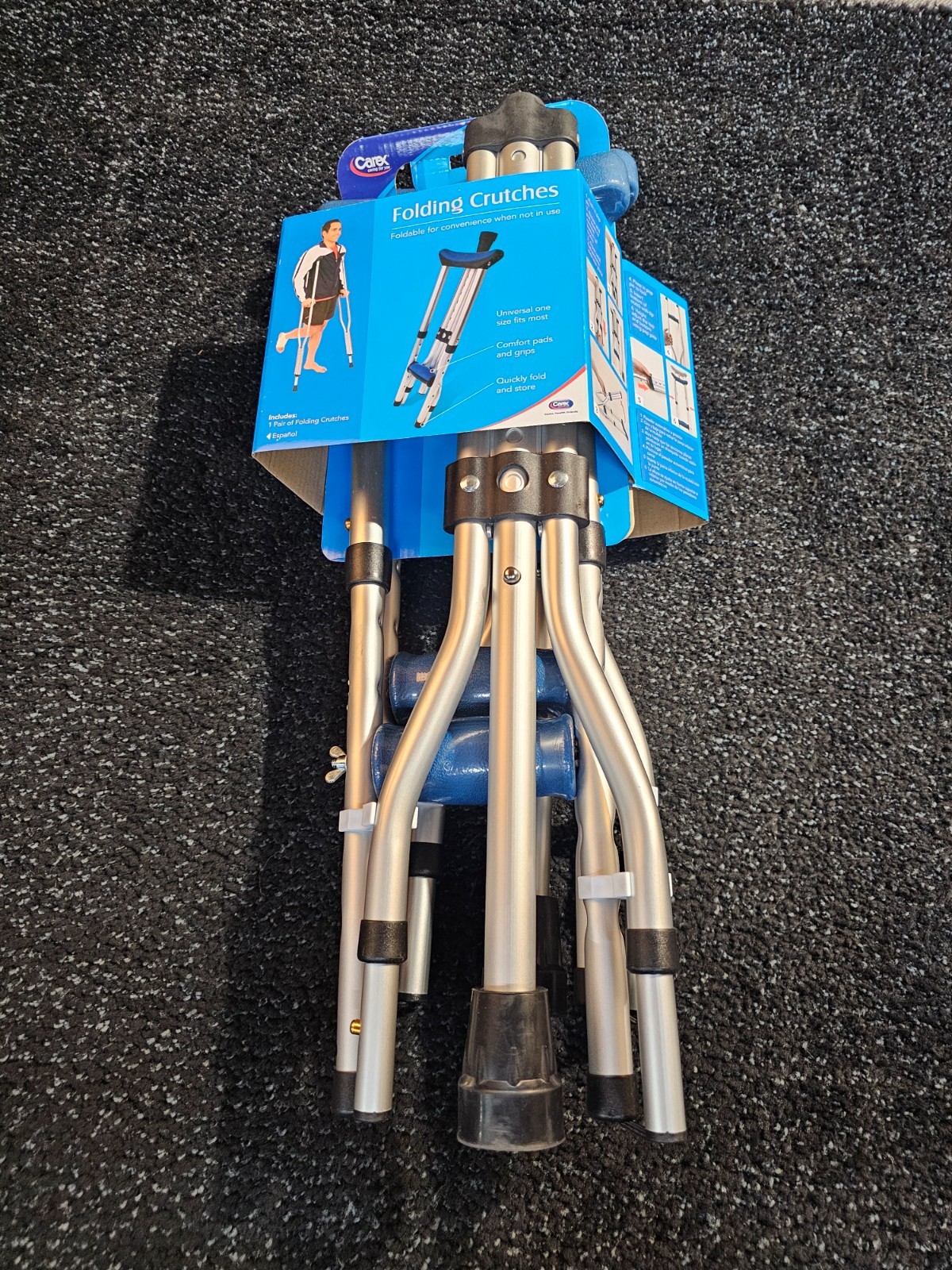 (QTY  1 PAIR) Carex A99500 Folding Crutches, Lightweight Fits users 4'11" - 6'4"