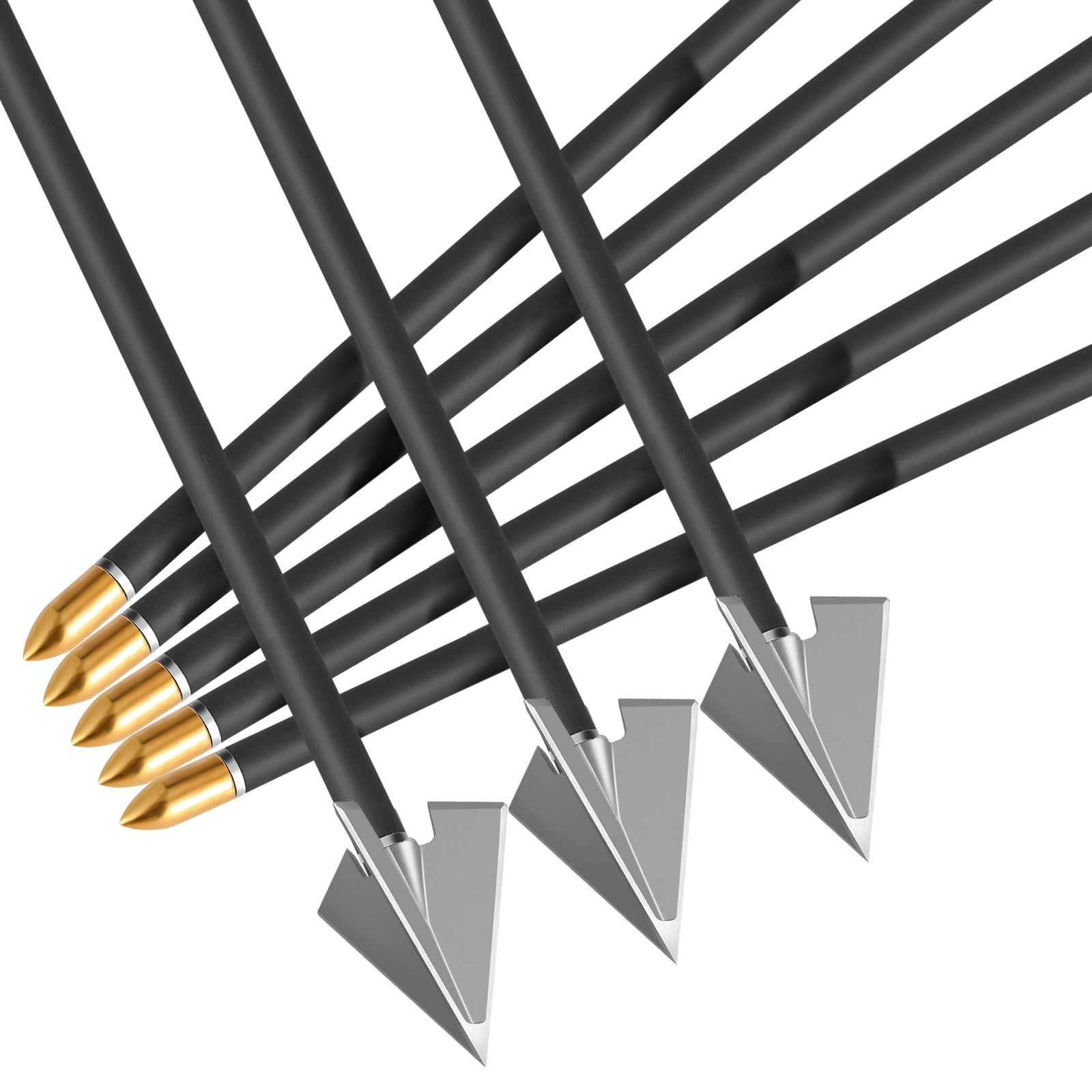 DEEPOWER 31 inch 100% Carbon Arrows with Fixed Blade Broadhead and black