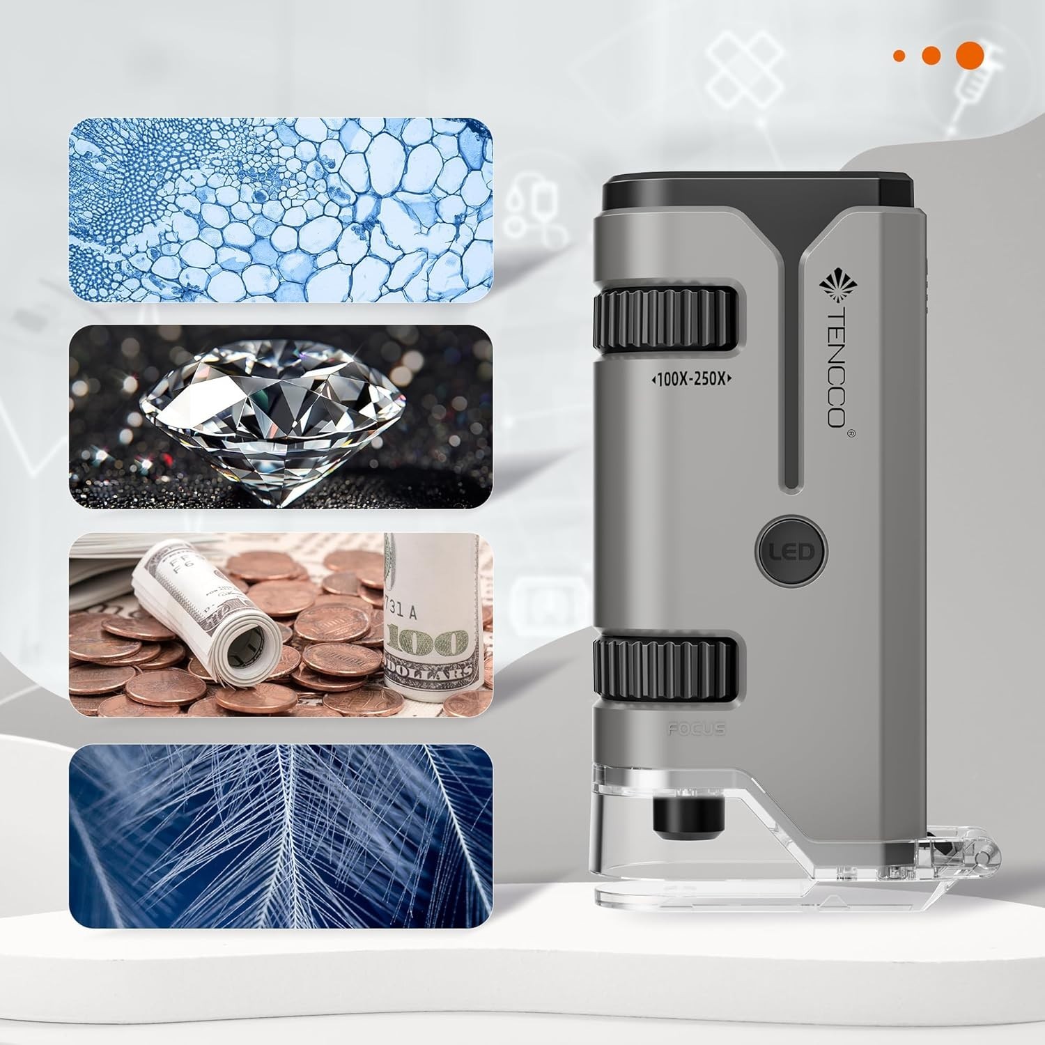 100X-250X Mini Pocket Microscope for Kids Adults, Protable Handheld Microscope,