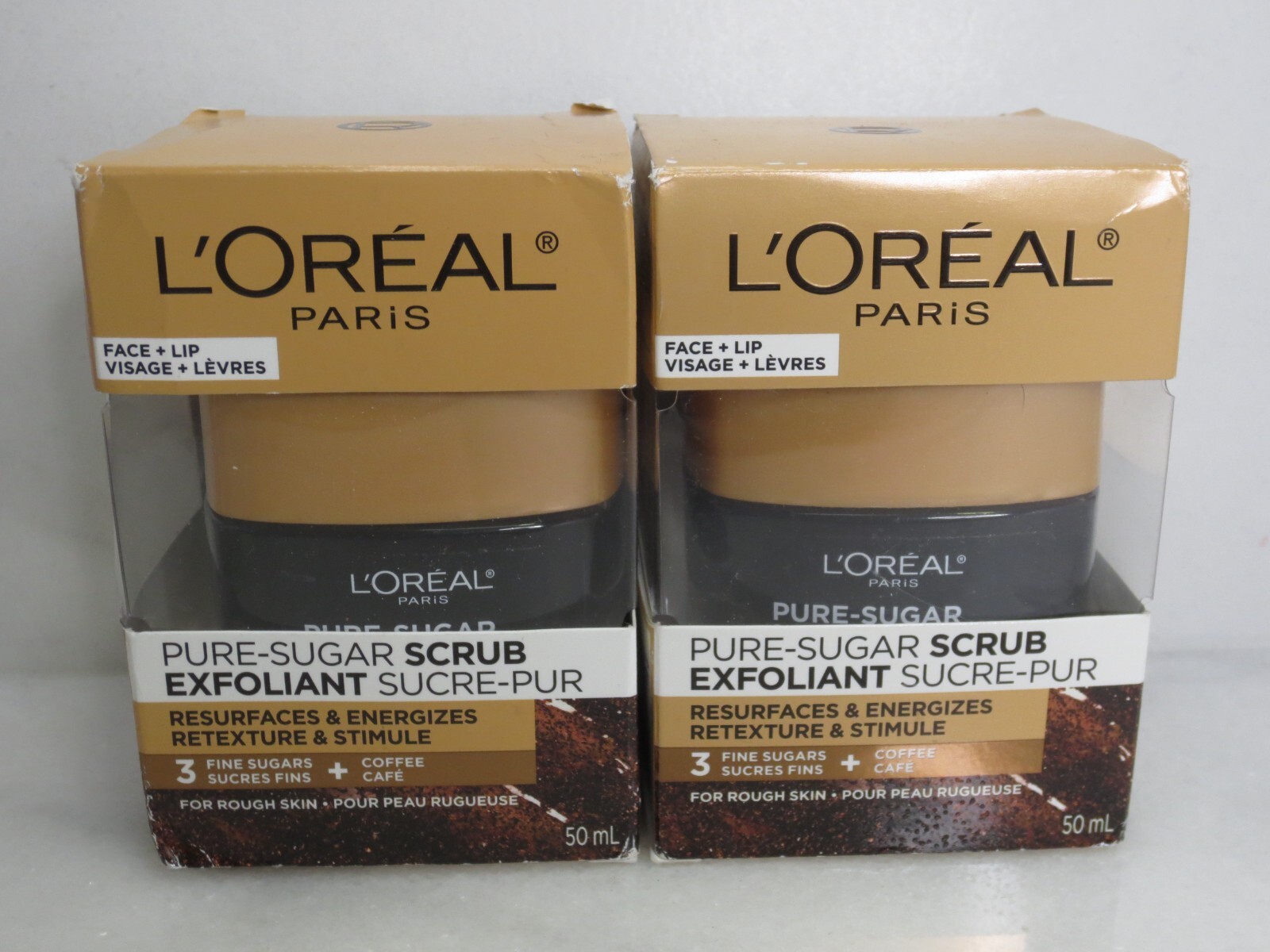 L'OREAL PURE-SUGAR SCRUB EXFOLIANT FACE + LIP 1.69 OZ BOXED LOT OF 2