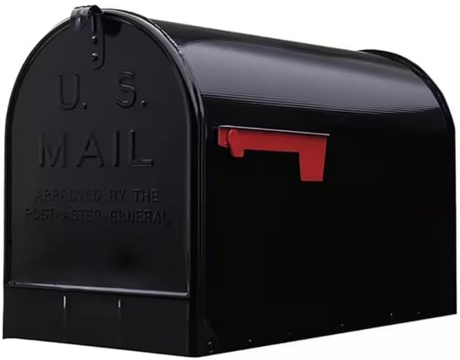 Black Jumbo Size Rural Mailbox,3175 cu-in Capacity,15 in.Hx11.69 in.Wx24.82 in.L