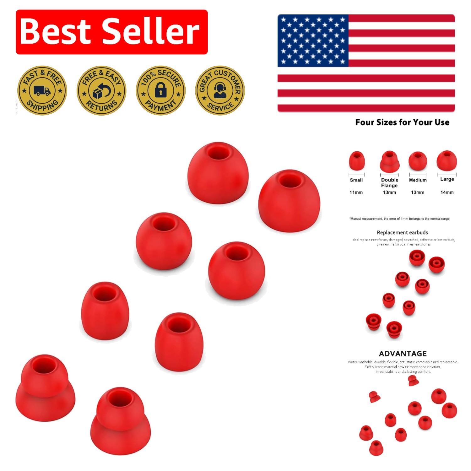 Versatile Silicone Ear Tips for Beats Powerbeats Pro & Flex - 4 Sizes Included