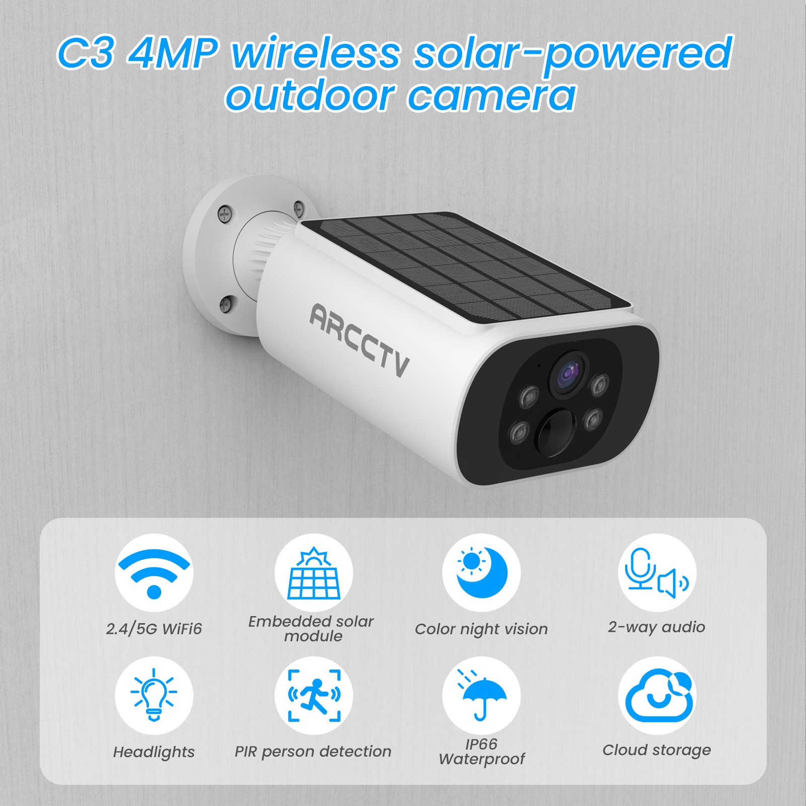ARCCTV 4MP Wireless Solar Battery Powered Security Camera Sys Outdoor CCTV 2Pack