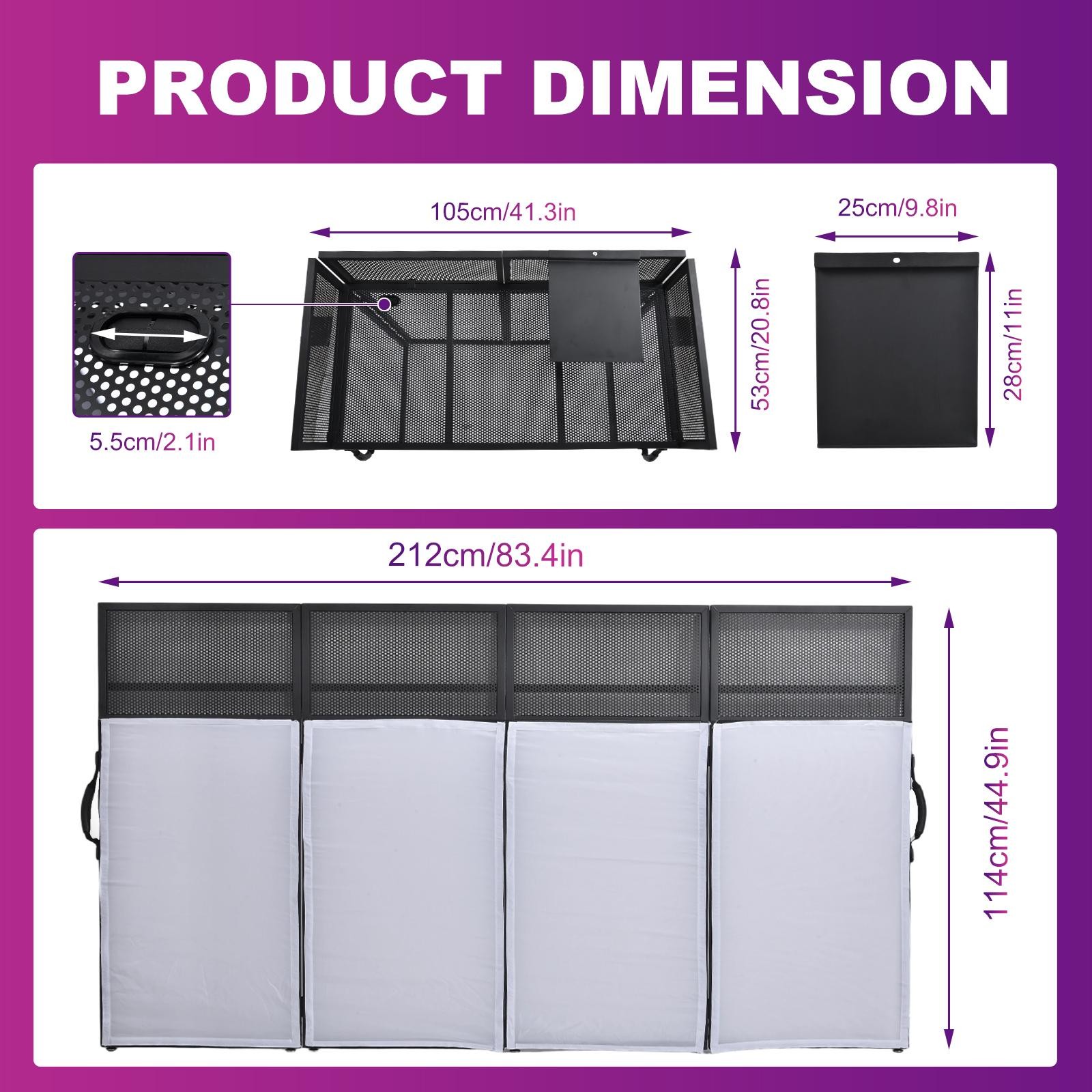 DJ Table Stand Adjustable Booth Facade W/Travel Bag Scrims + Built in Flat Table