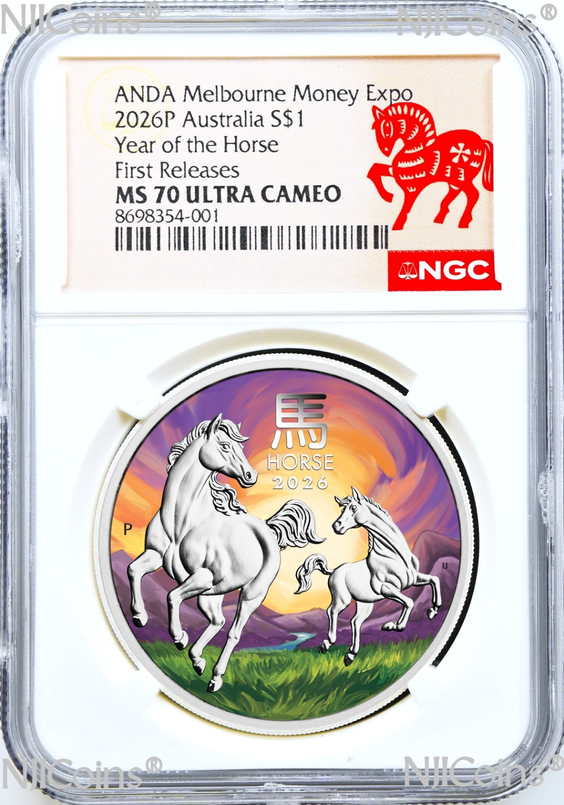 2026 ANDA Melbourne Lunar Year of the Horse NGC MS70 1oz $1 Silver Coin Colored