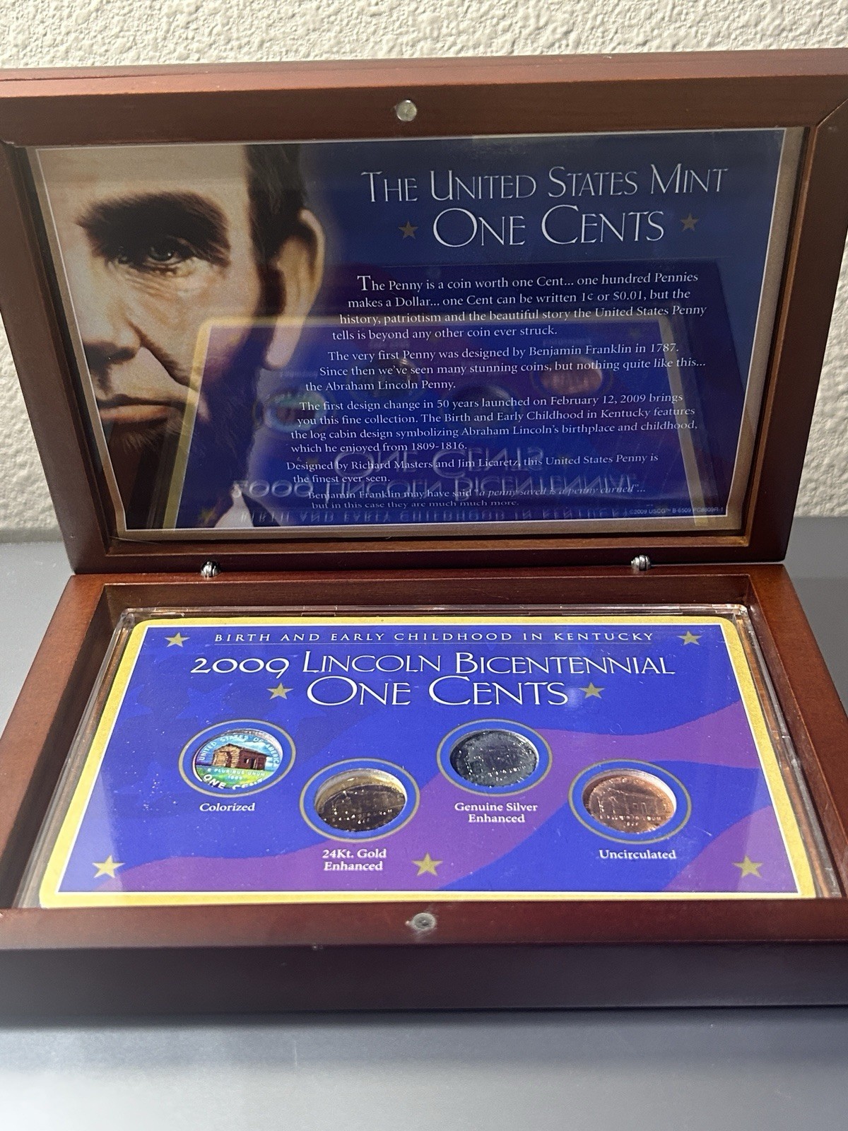 2009 Lincoln Bicentennial Penny Set, Colorized, 24k $ Silver Enhanced, UNC