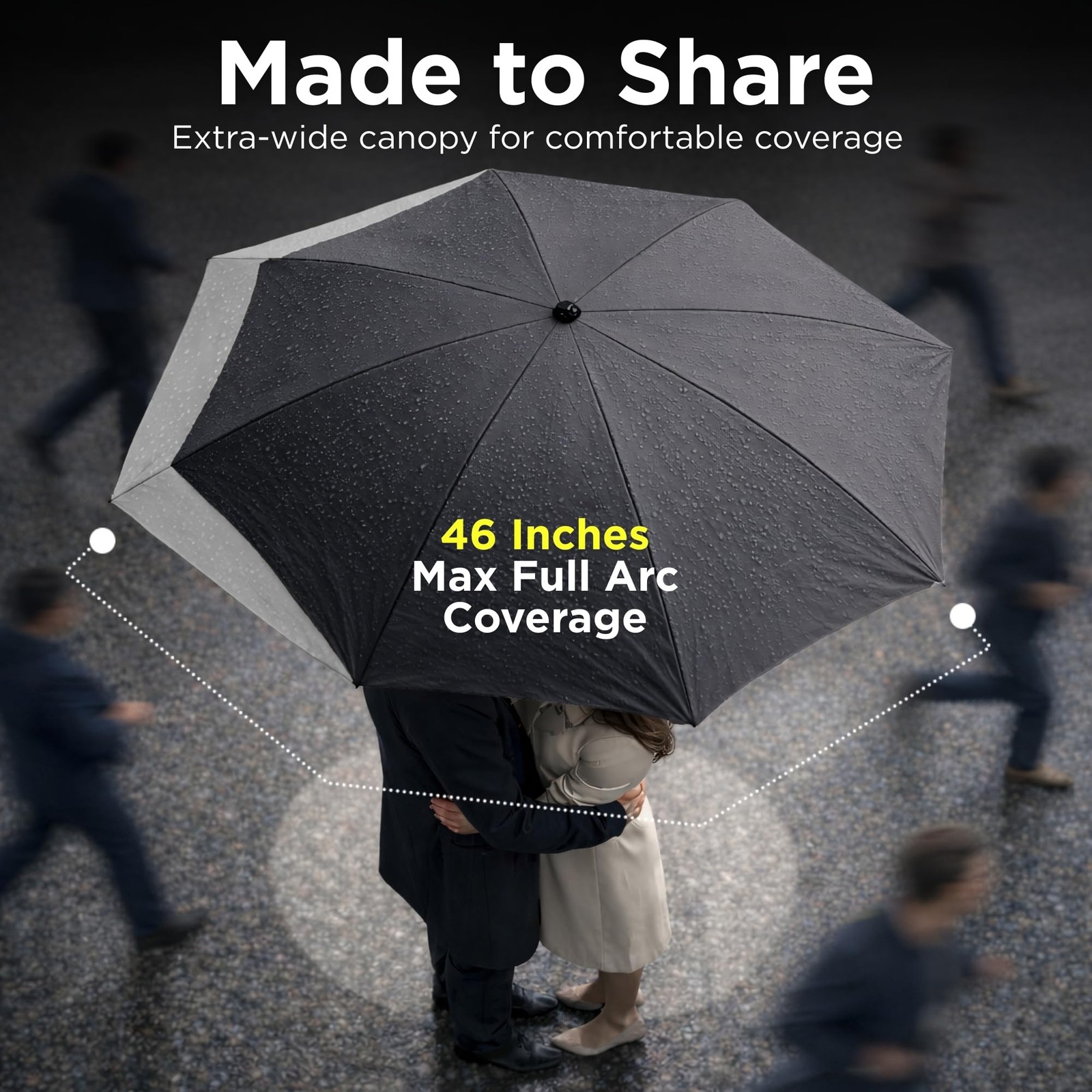 Travel Umbrella 46" Windproof Compact with Case & Strap - Portable for Active