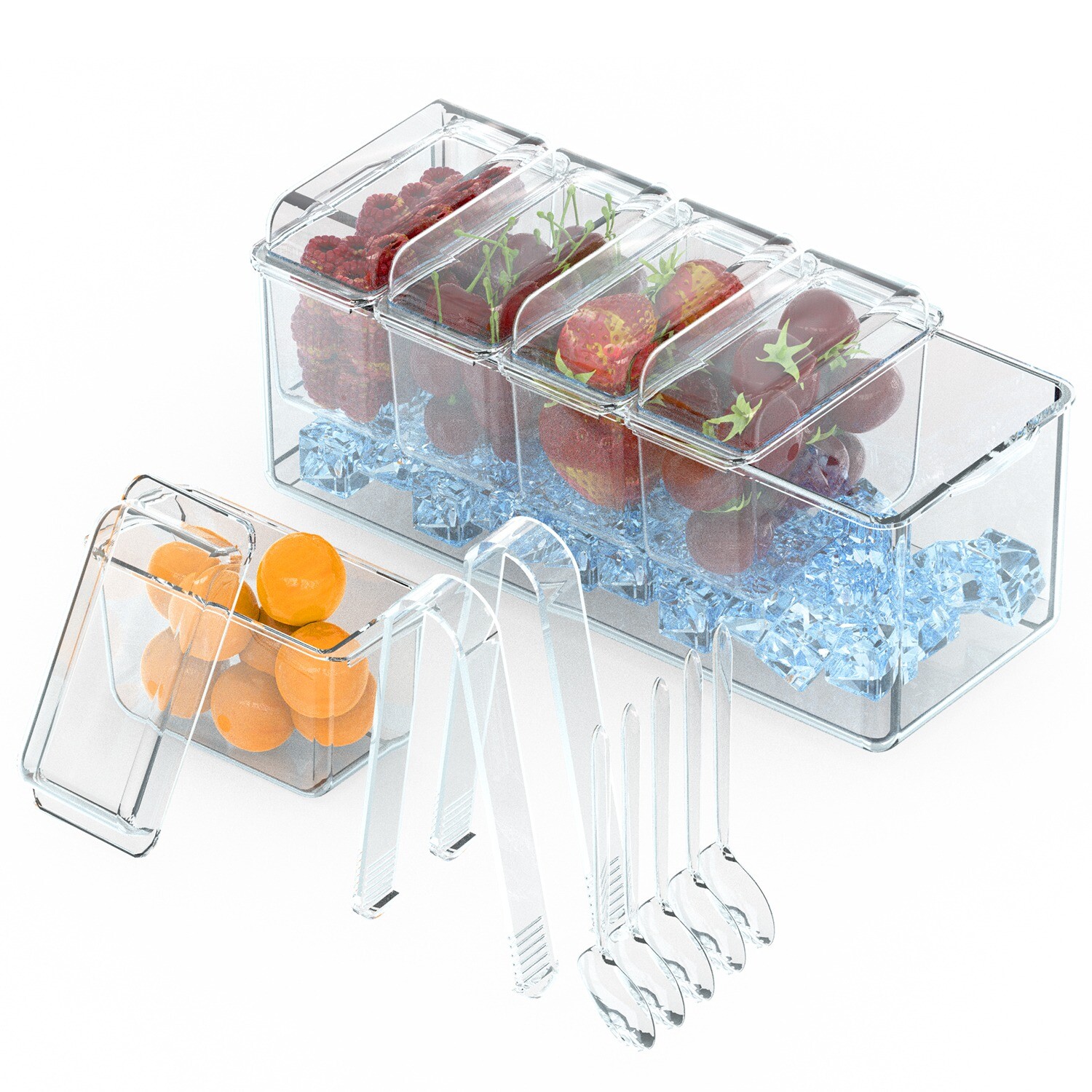 Ice Chilled Condiment Caddy, Condiment Server with Separate Lids Keep Fresh
