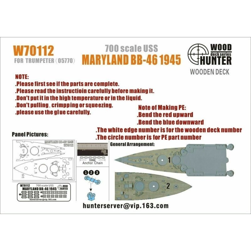 Hunter W70112 1/700 Wood Deck MARYLAND BB-46 1945 FOR TRUMPETER 05770