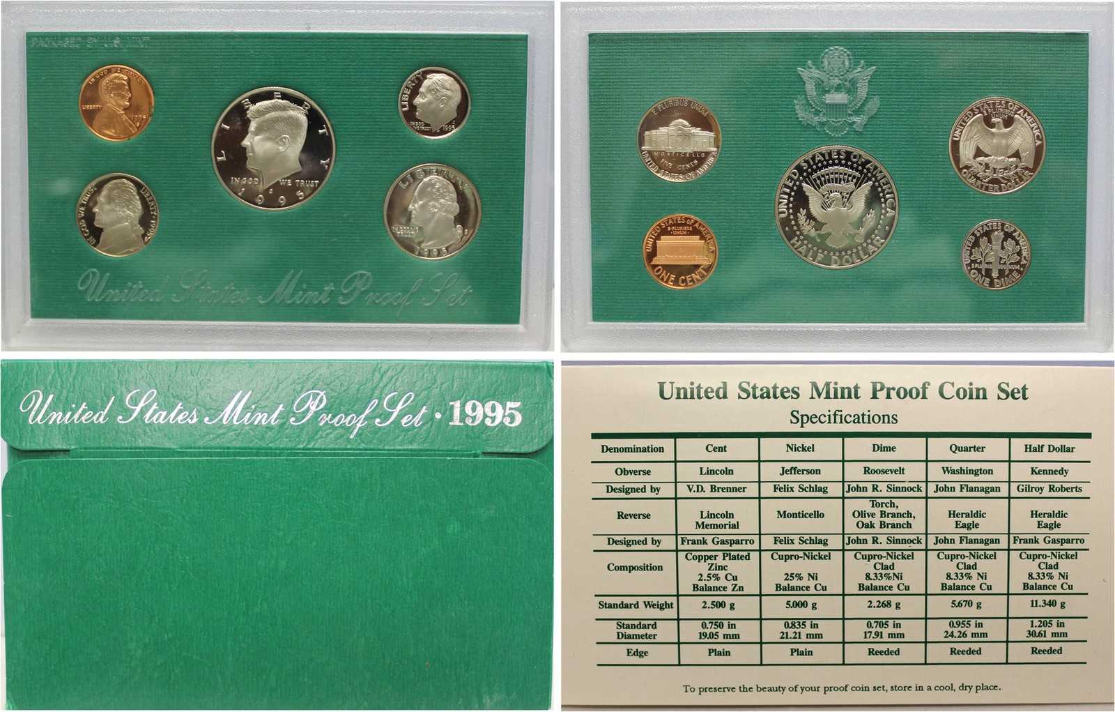 1995 Proof set CN-Clad Kennedy Half dollar Washington - (OGP) 5 coins