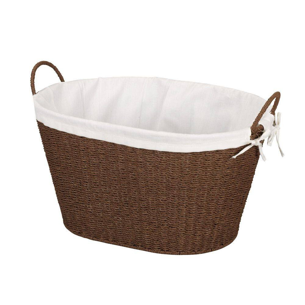 Brown 22.5 In. X 13.5 In. Paper Decorative Basket Set of 1 with Handles and Remo