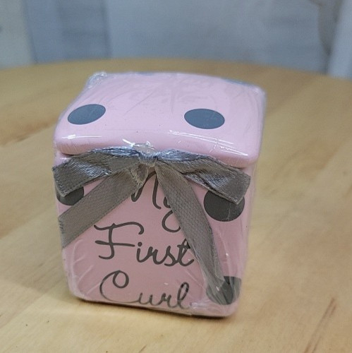 NIP Burton & Burton Pink w/Gray Dots 1st Curl Keepsake Box 2" Square