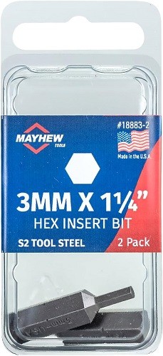 Mayhew 18883-2 - 3MM x 1.25" Metric Hex Insert Bit, 2 Pack - 1EA